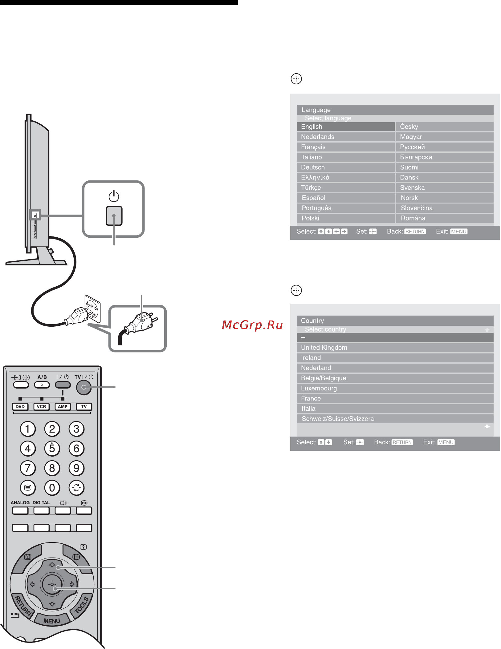 Sony BRAVIA KDL-46X2000 [6/156] Selecting the language and country region