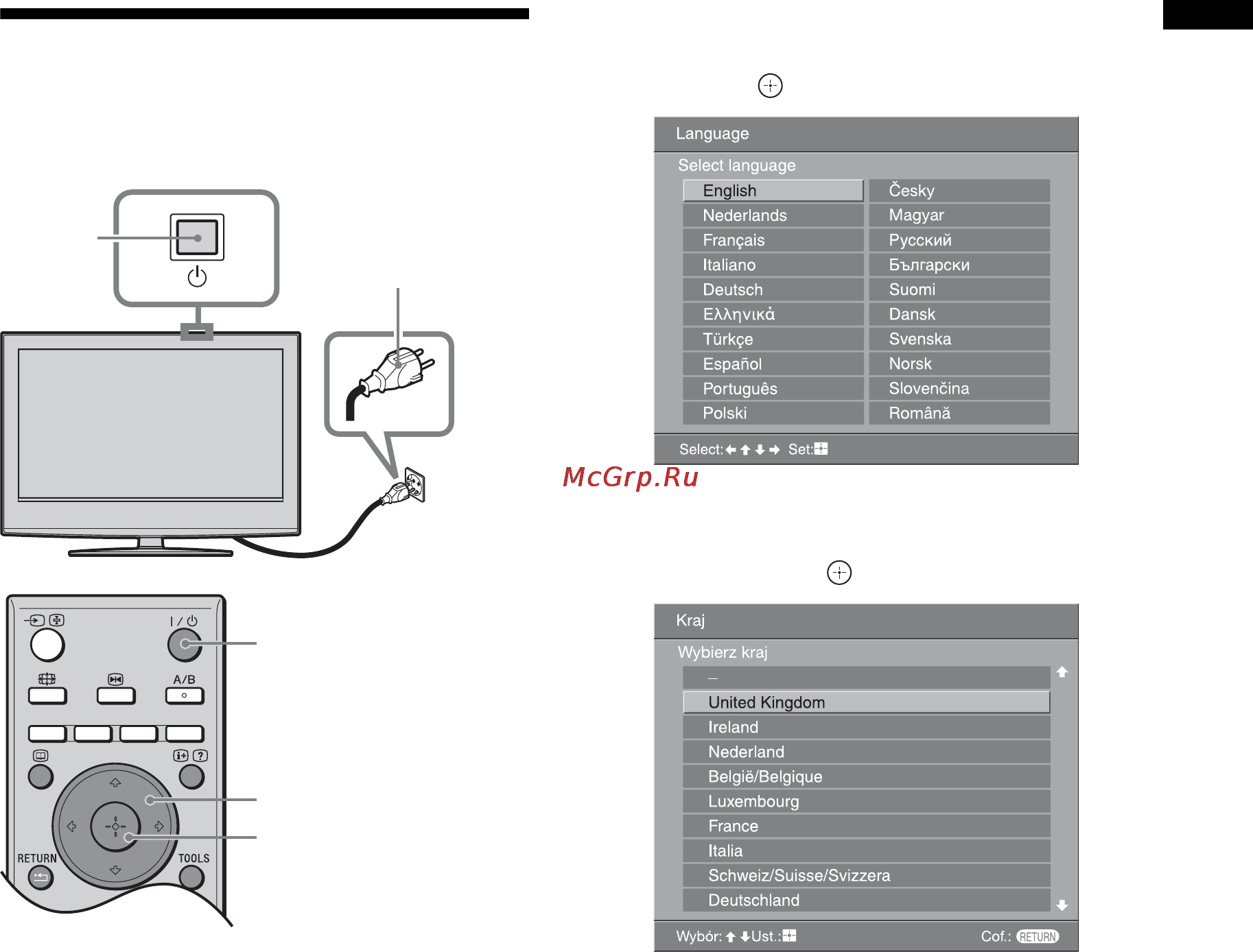 Sony BRAVIA KDL-40W2000 [193/236] Wybieranie języka i kraju regionu