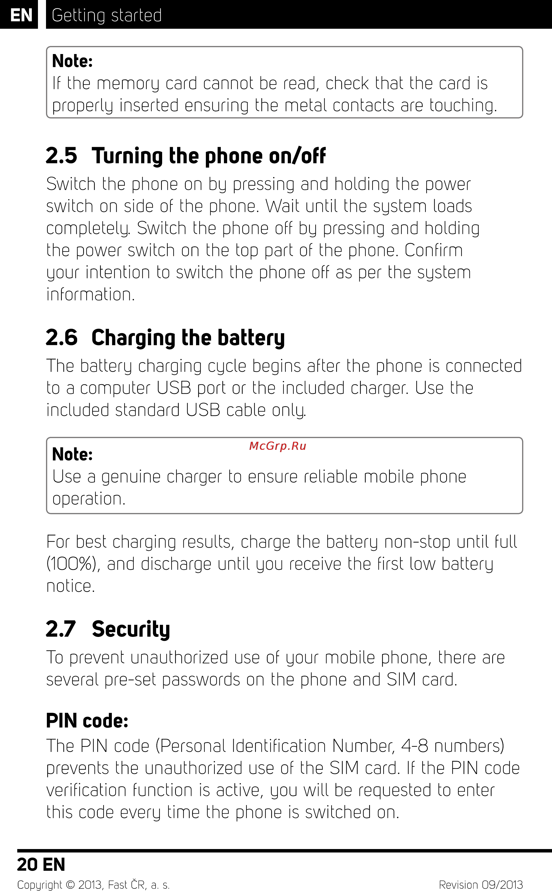 Sencor Element P500 White [22/48] Turning the phone on off