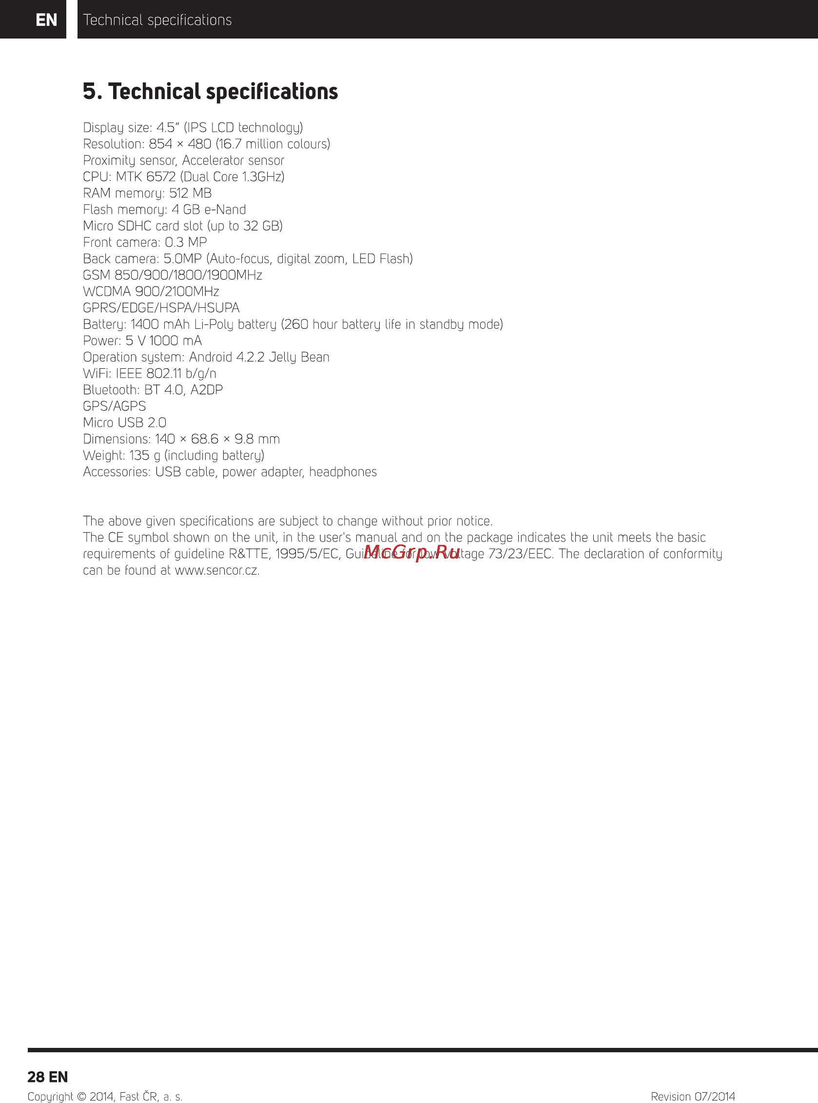Sencor Element P451 Black [29/32] Technical specifications