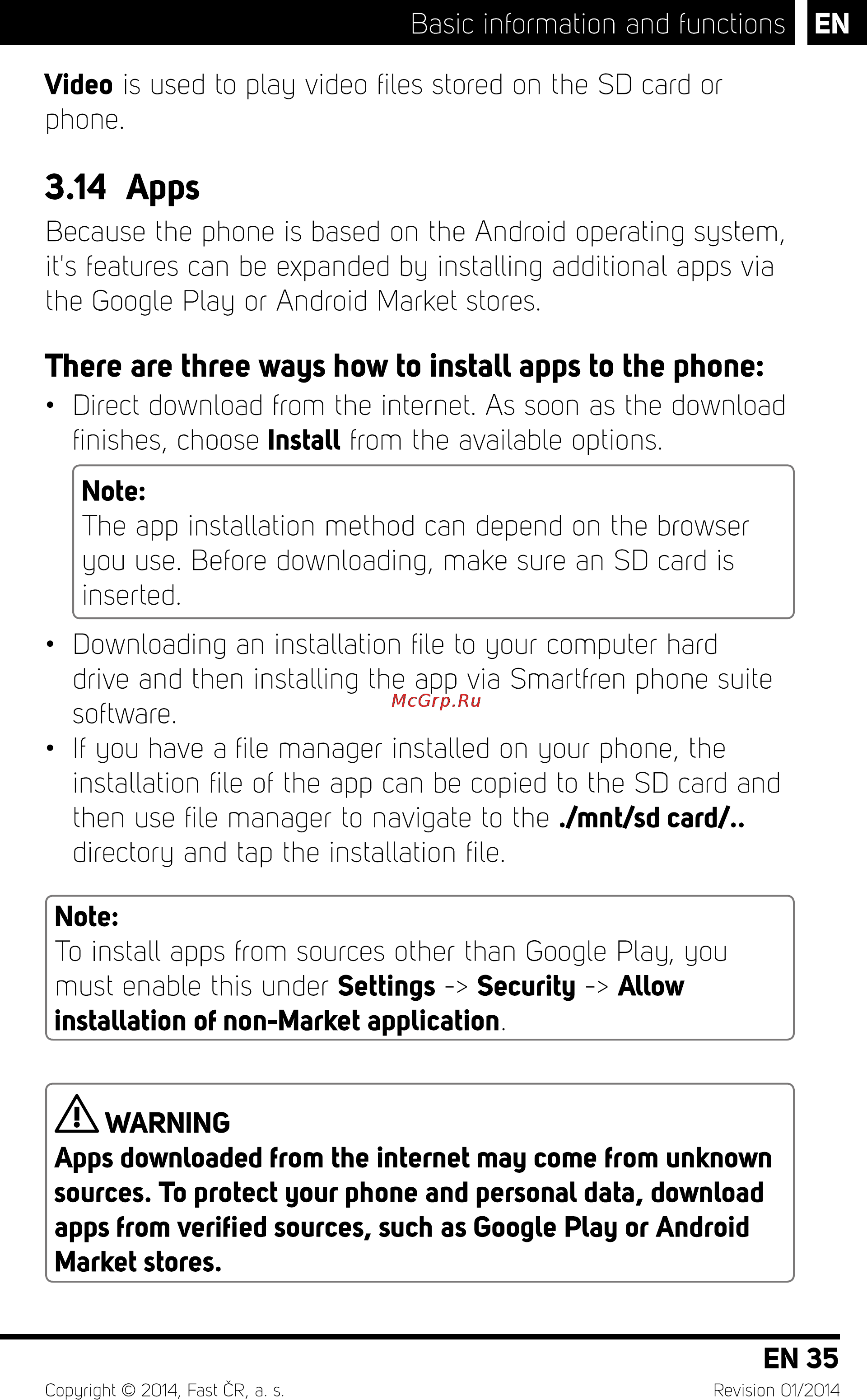 Sencor Element P450 Black [36/48] There are three ways how to install apps to the phone