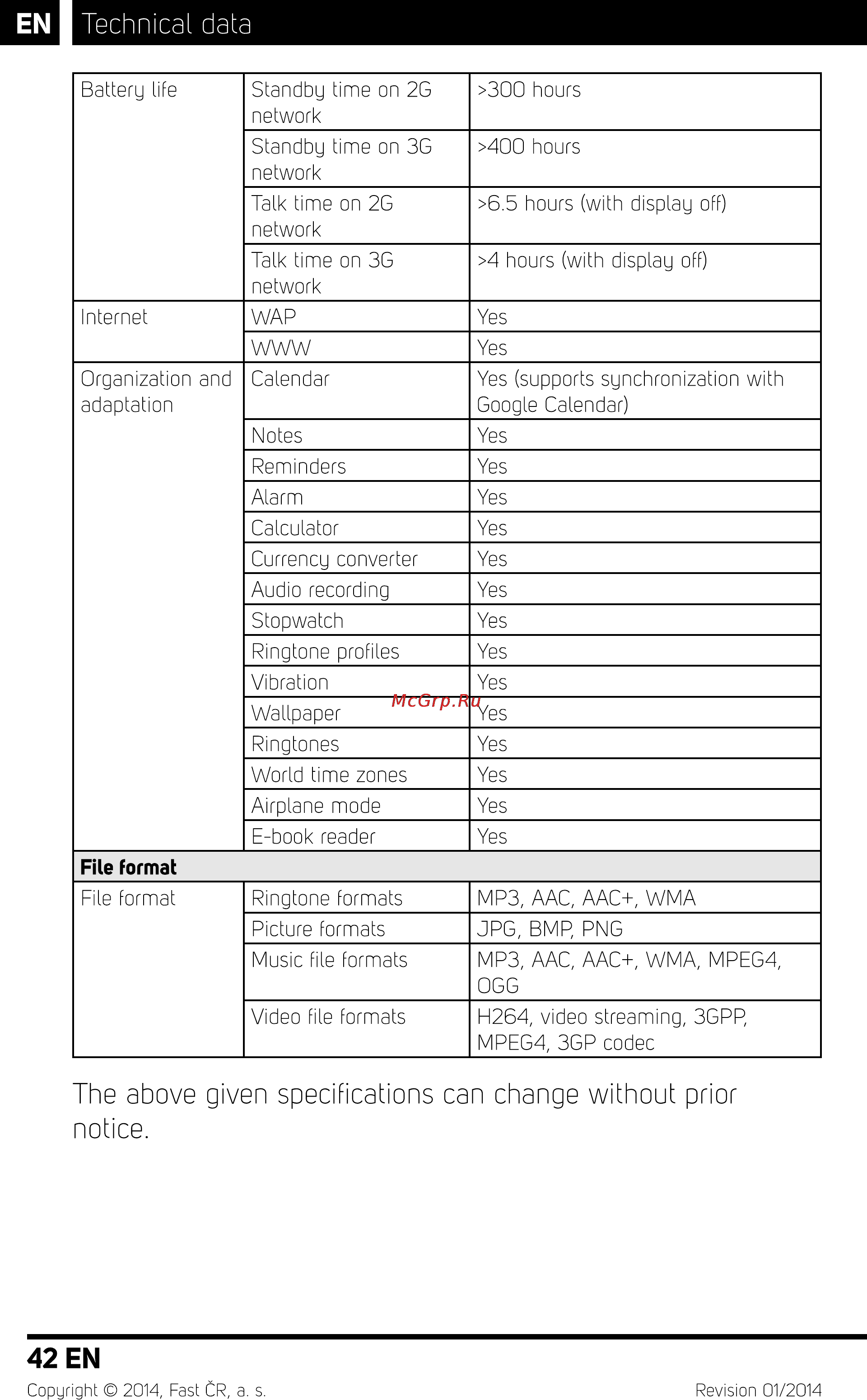 Sencor Element P450 Black [43/48] Technical data