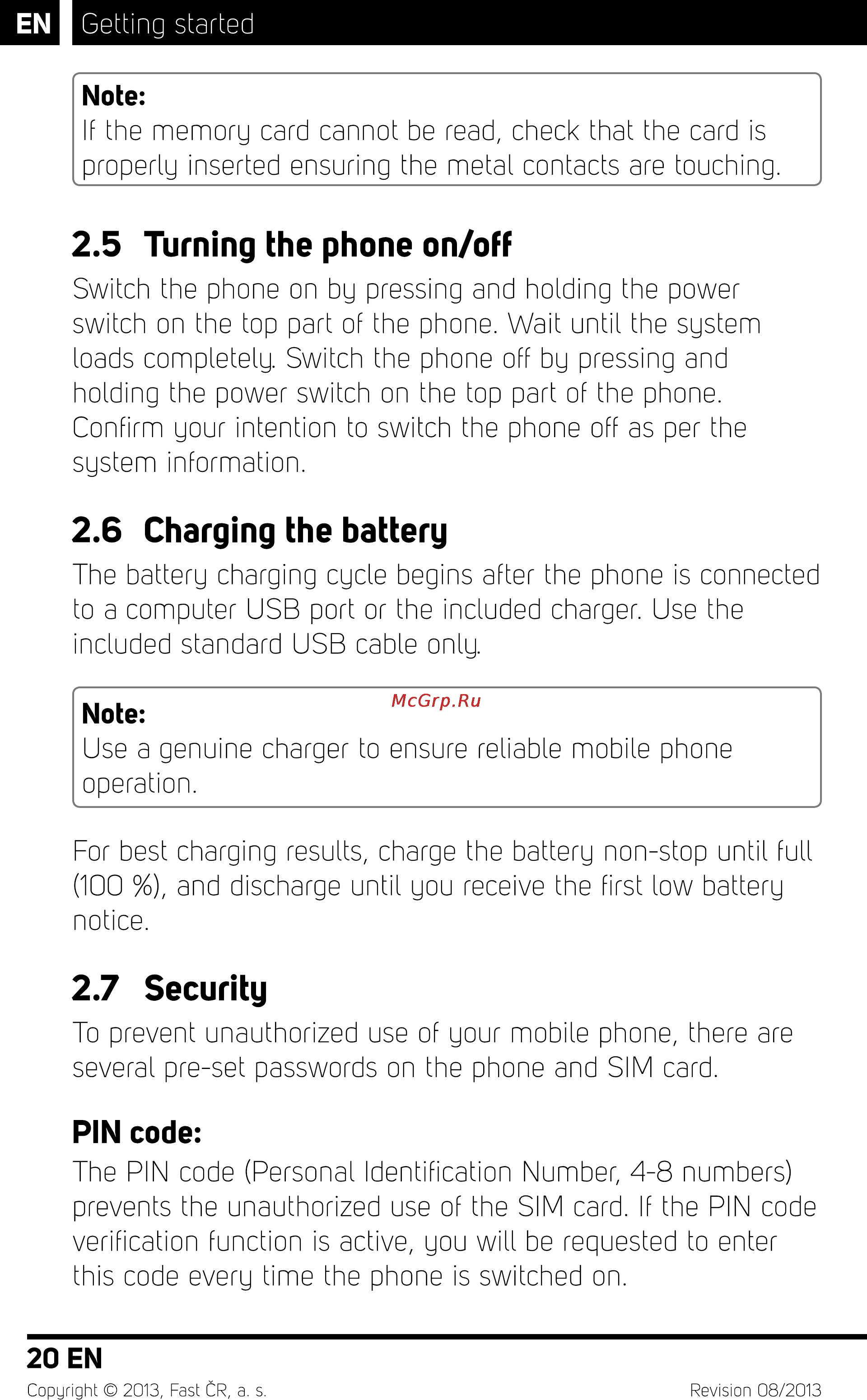 Sencor Element P400 White [22/48] Turning the phone on off