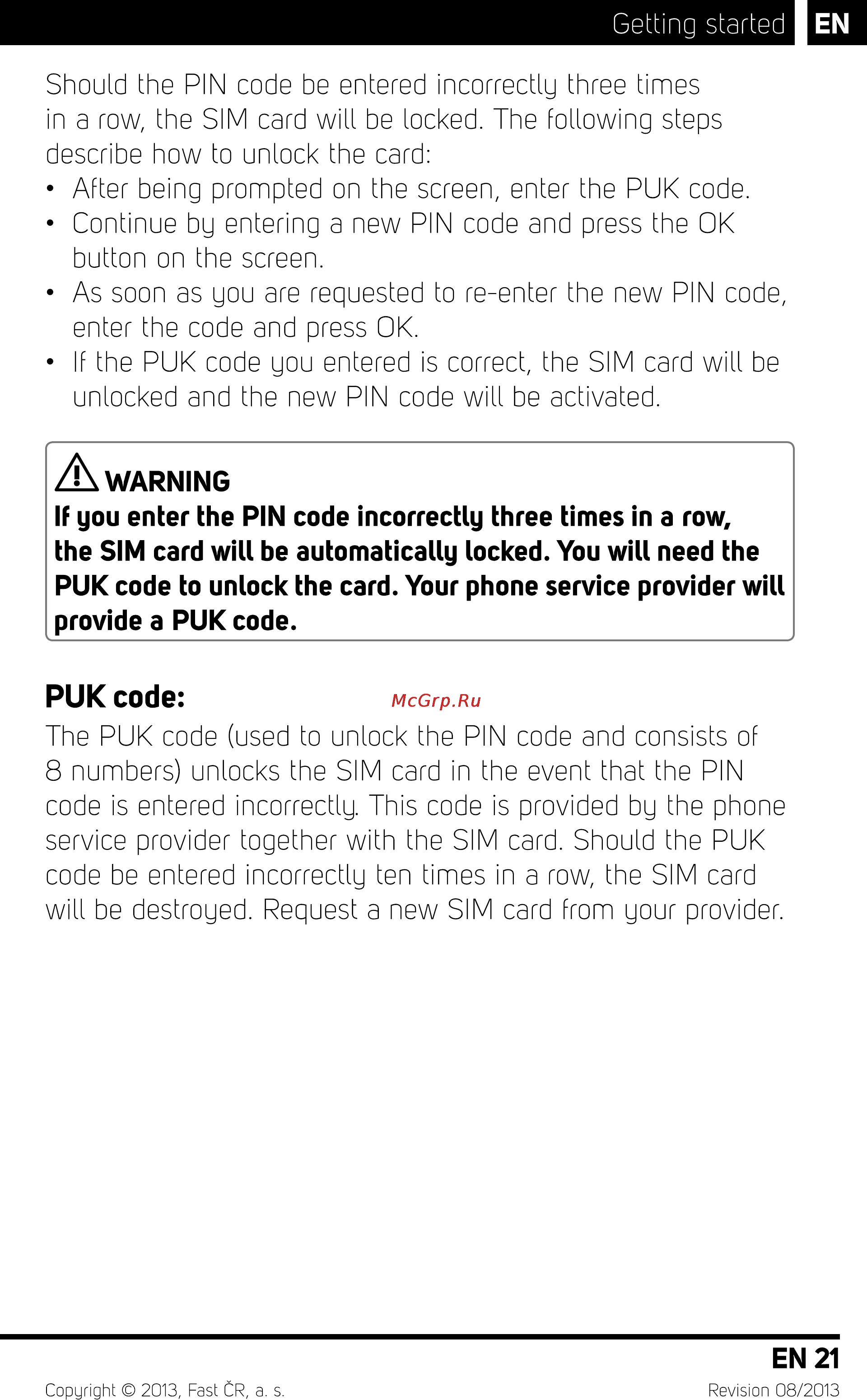 Sencor Element P400 White [23/48] Puk code