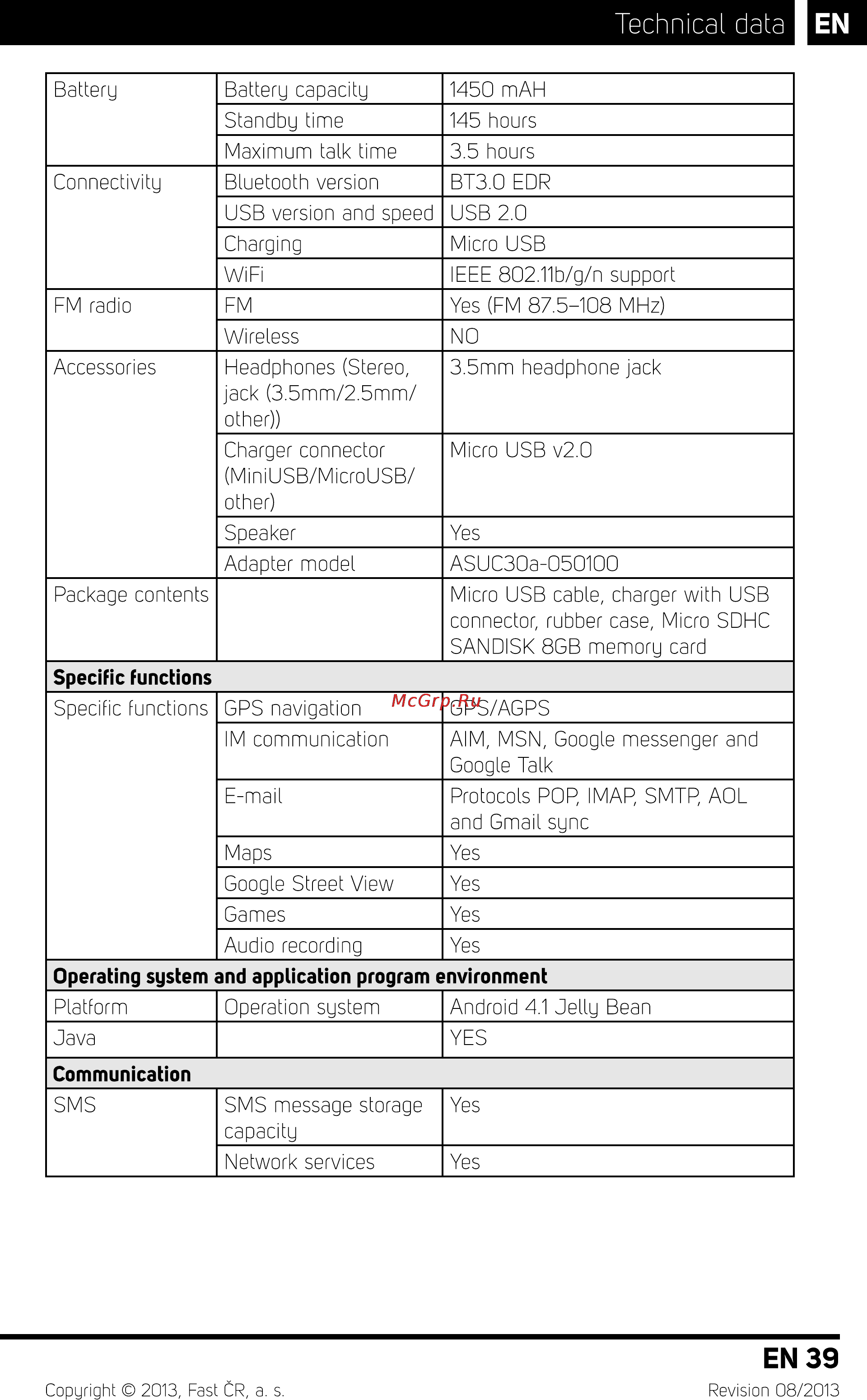 Sencor Element P400 White [41/48] Technical data i
