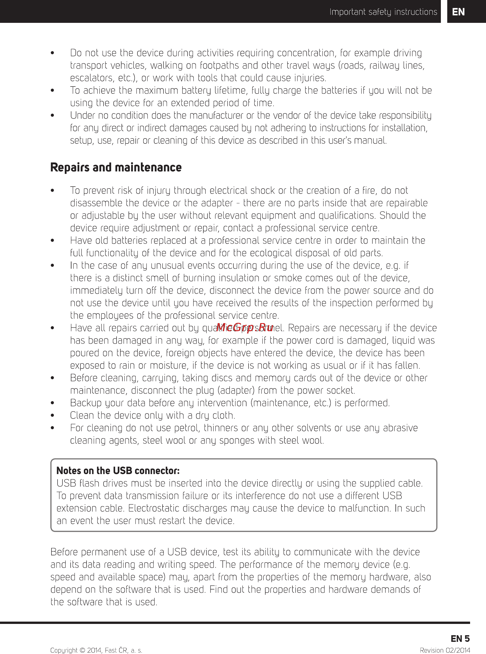 Sencor ELEMENT 10.1Q202 [7/36] Repairs and maintenance