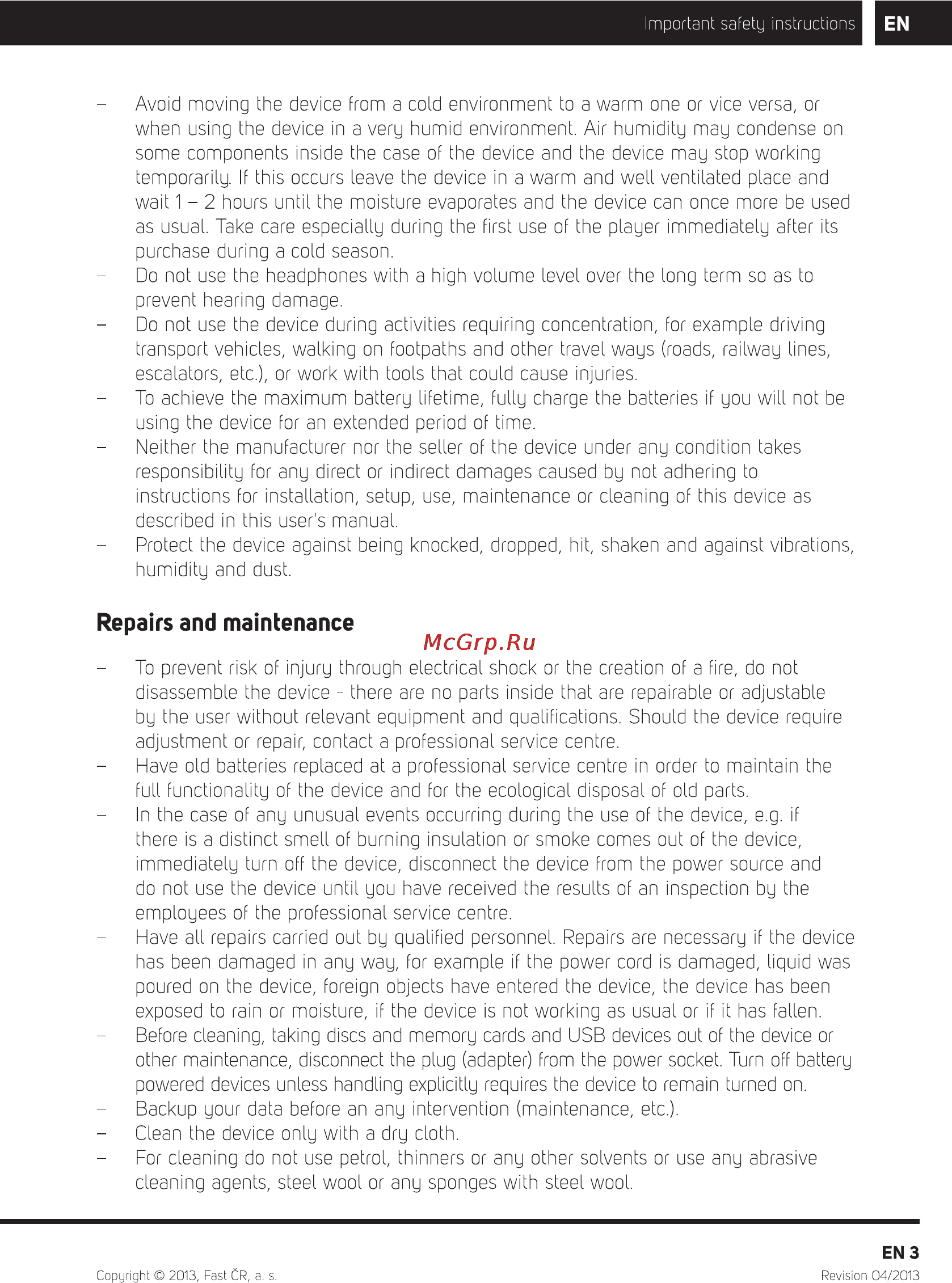 Sencor ELEMENT 10.1Q201 [5/10] Repairs and maintenance