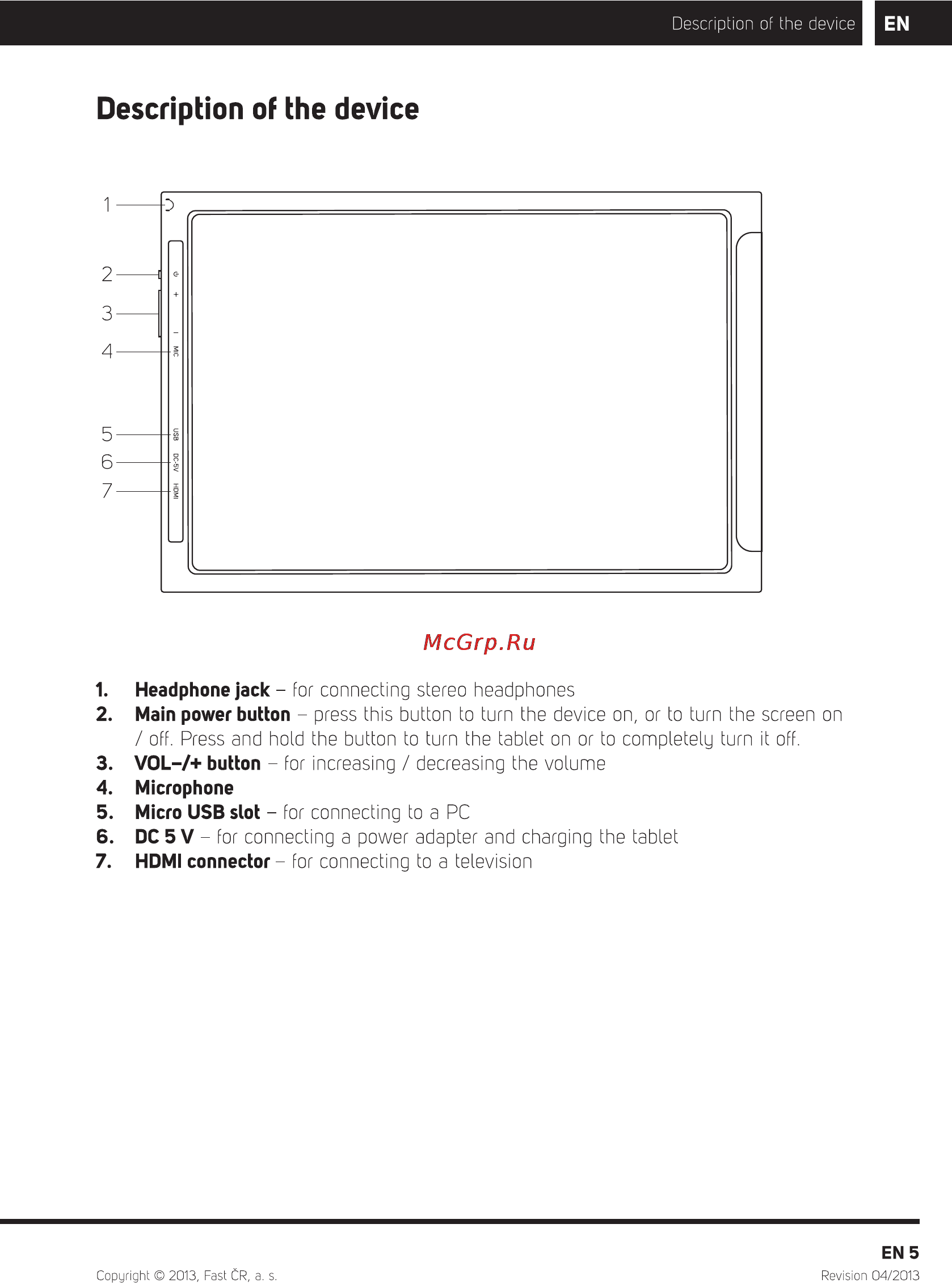 Sencor ELEMENT 10.1Q201 [7/10] Description of the device