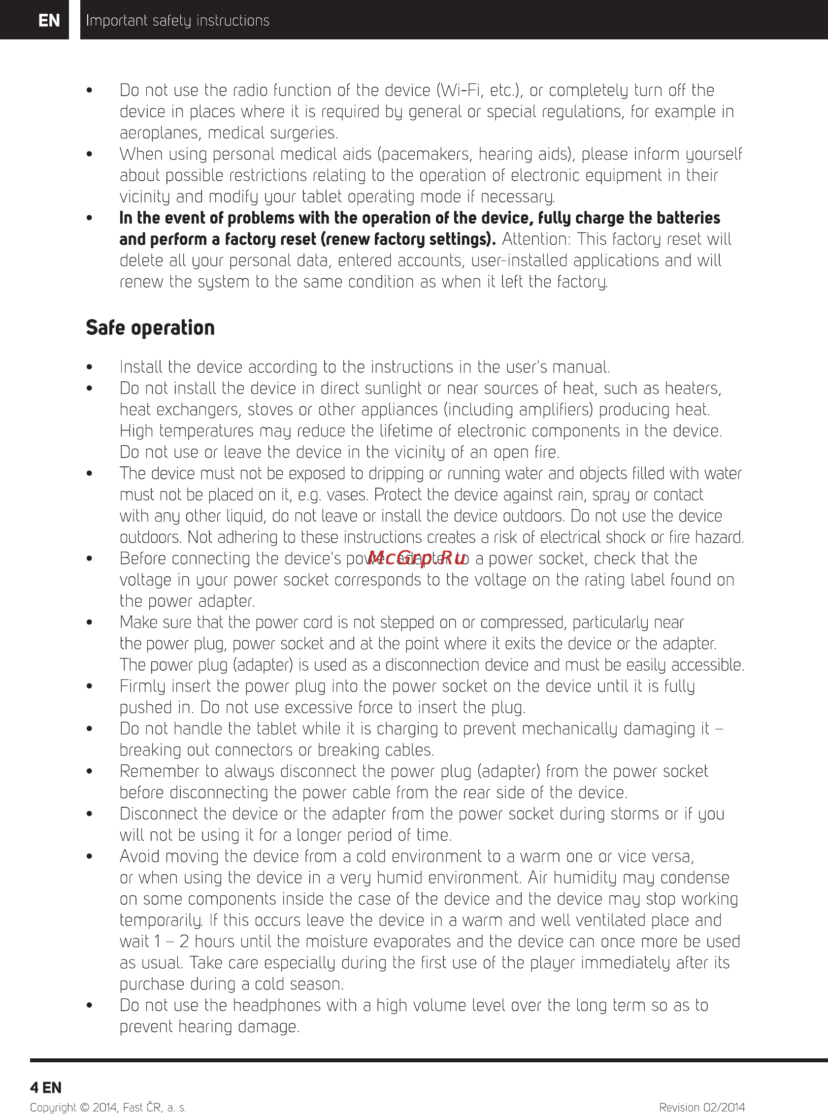 Sencor ELEMENT 10.1D103 [6/36] Safe operation