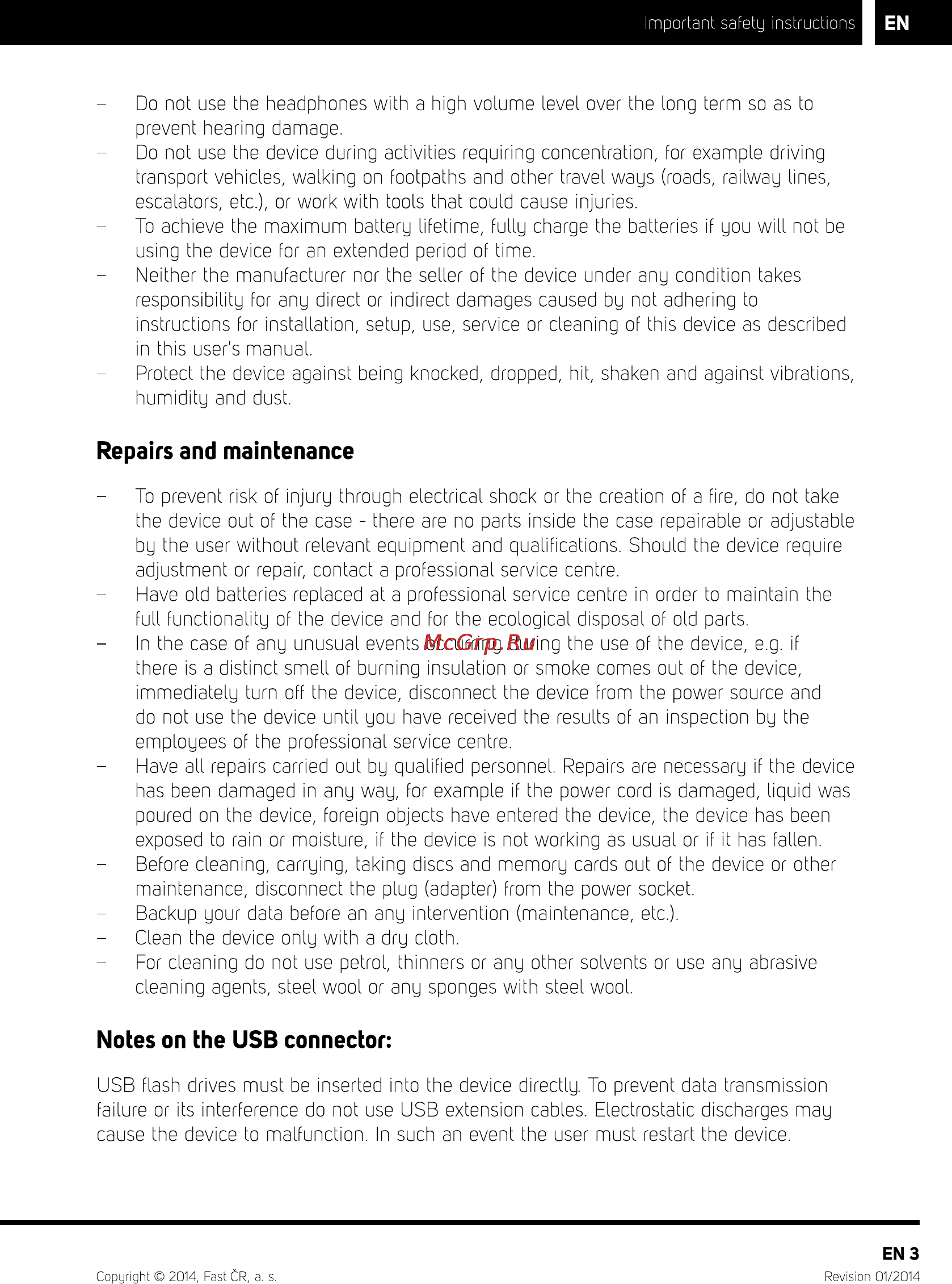 Sencor ELEMENT 10.1D102 [5/14] Notes on the usb connector