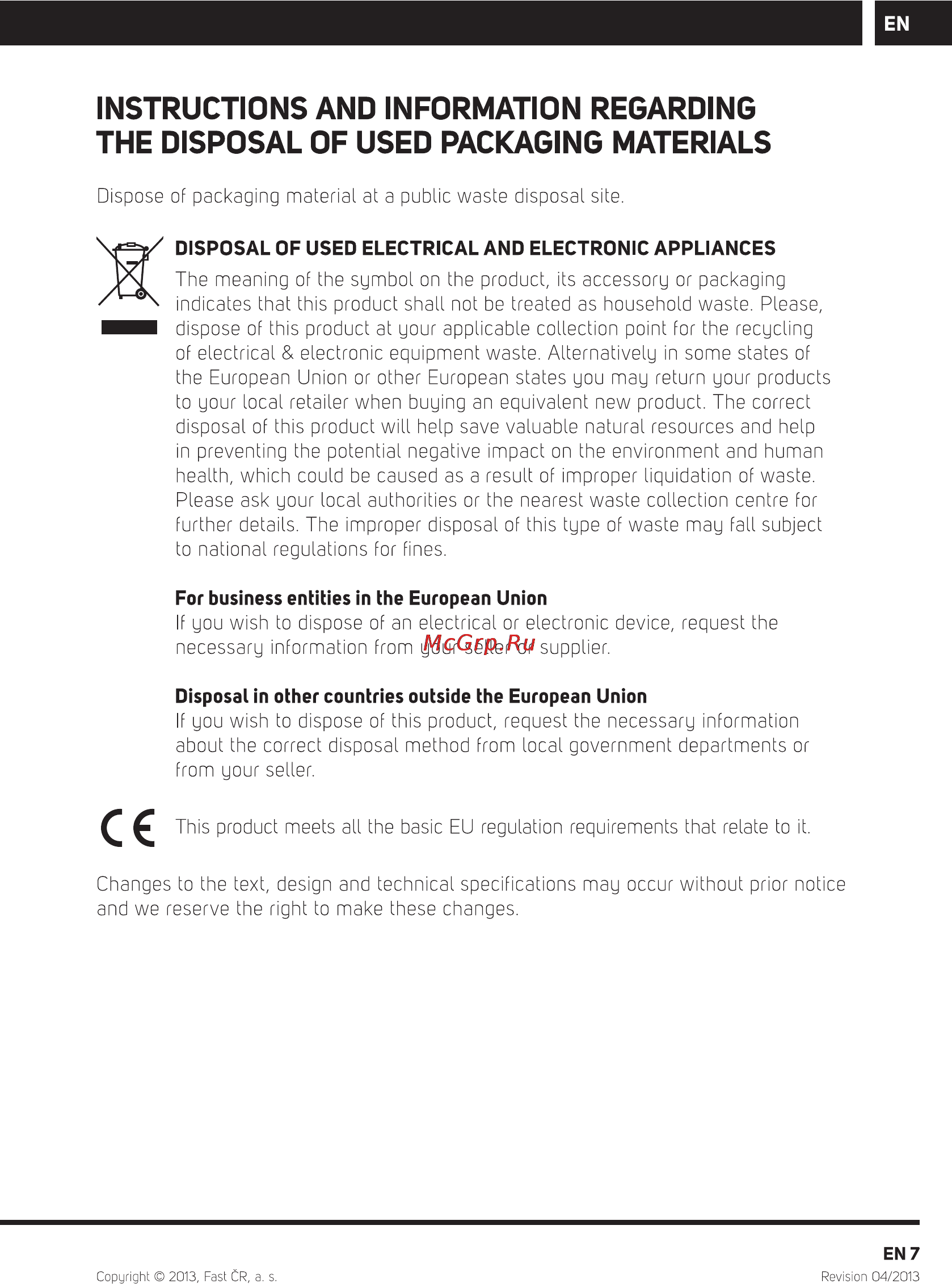 Sencor ELEMENT 9.7Q201 [9/10] Instructions and information regarding the disposal of used packaging materials