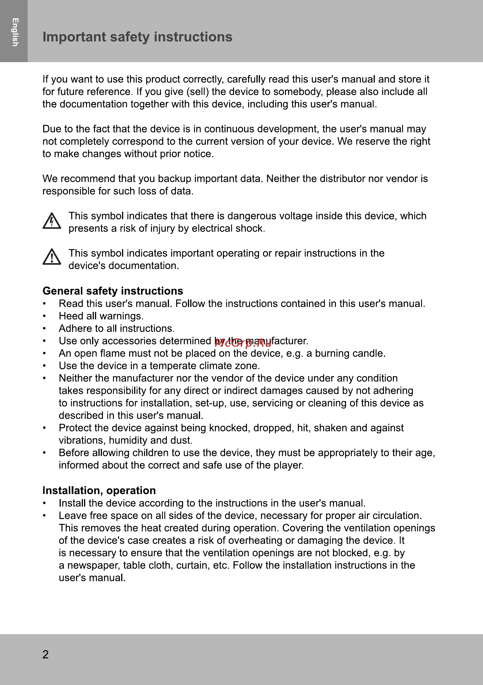 Sencor ELEMENT 9.7 V3 [2/14] Important safety instructions