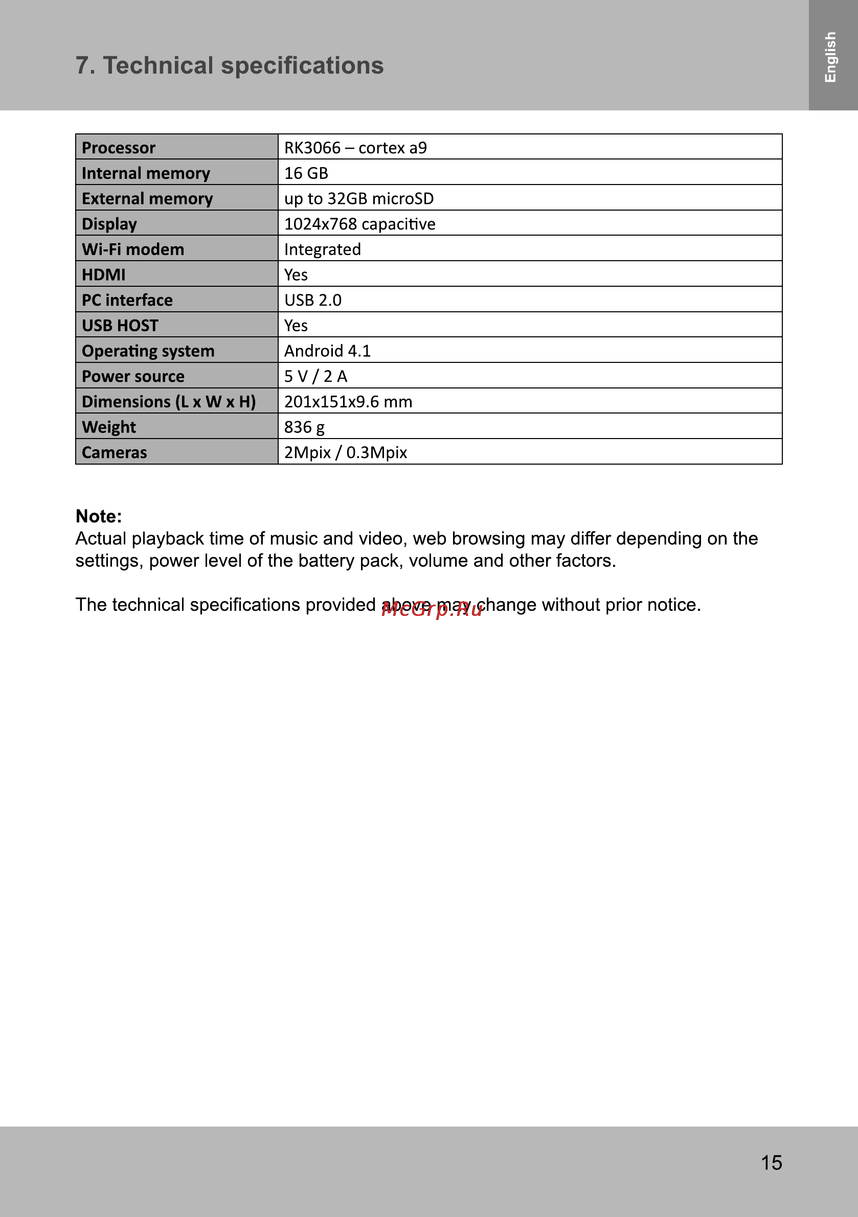 Sencor ELEMENT 8 V3 WHITE [15/17] Technical specifications