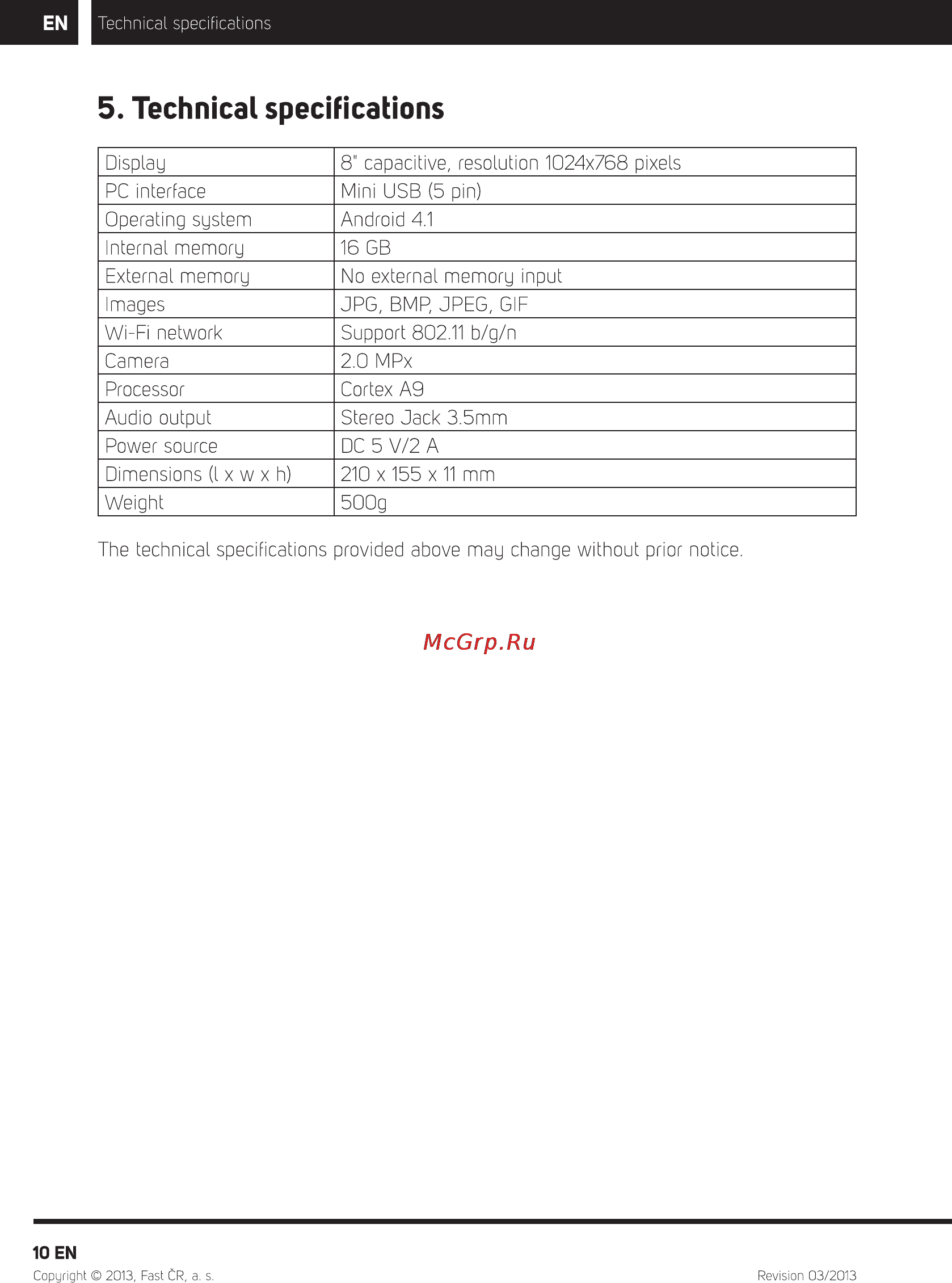Sencor ELEMENT 8 4KIDS [12/16] Technical specifications