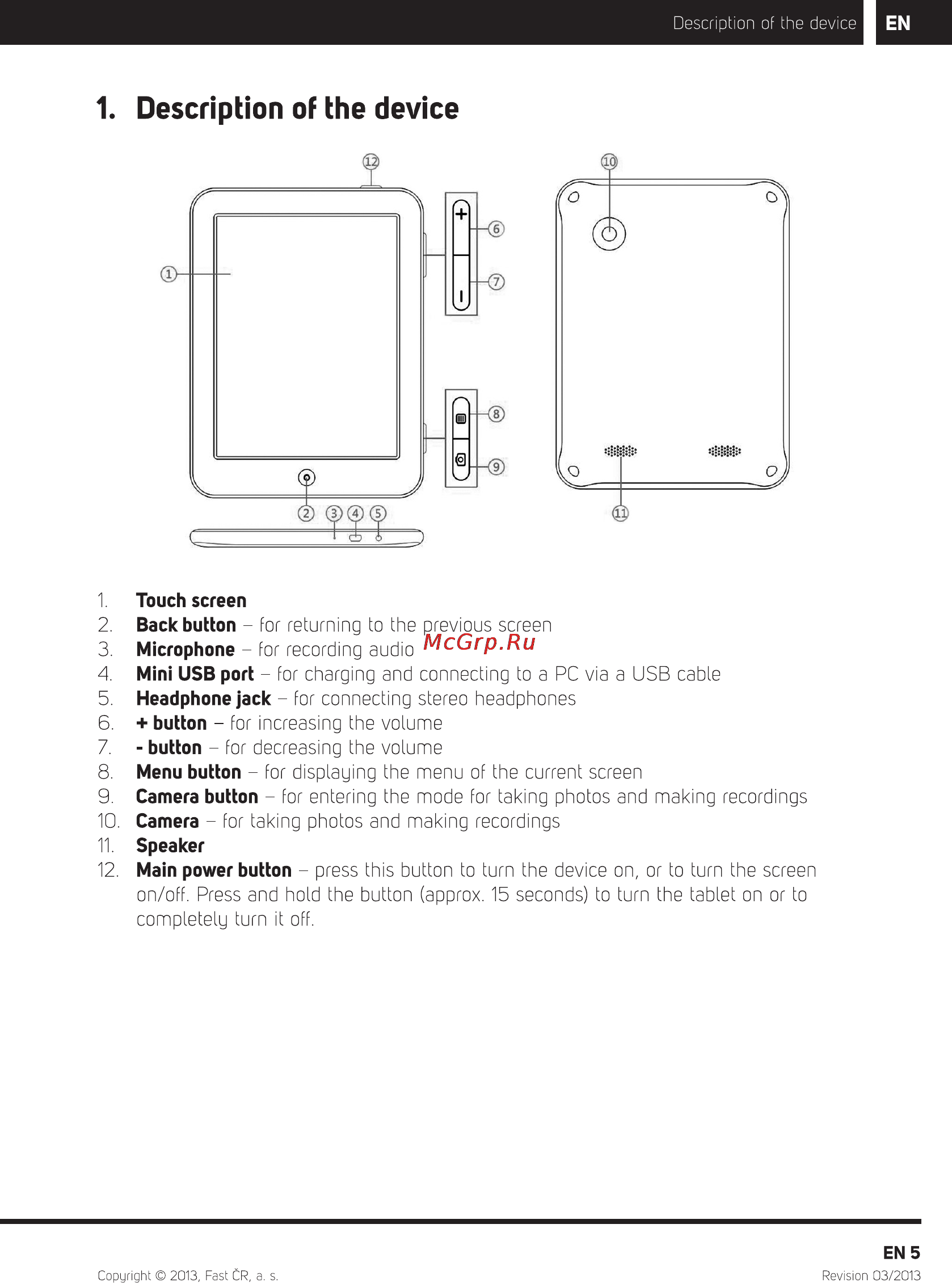 Sencor ELEMENT 8 4KIDS [7/16] Description of the device