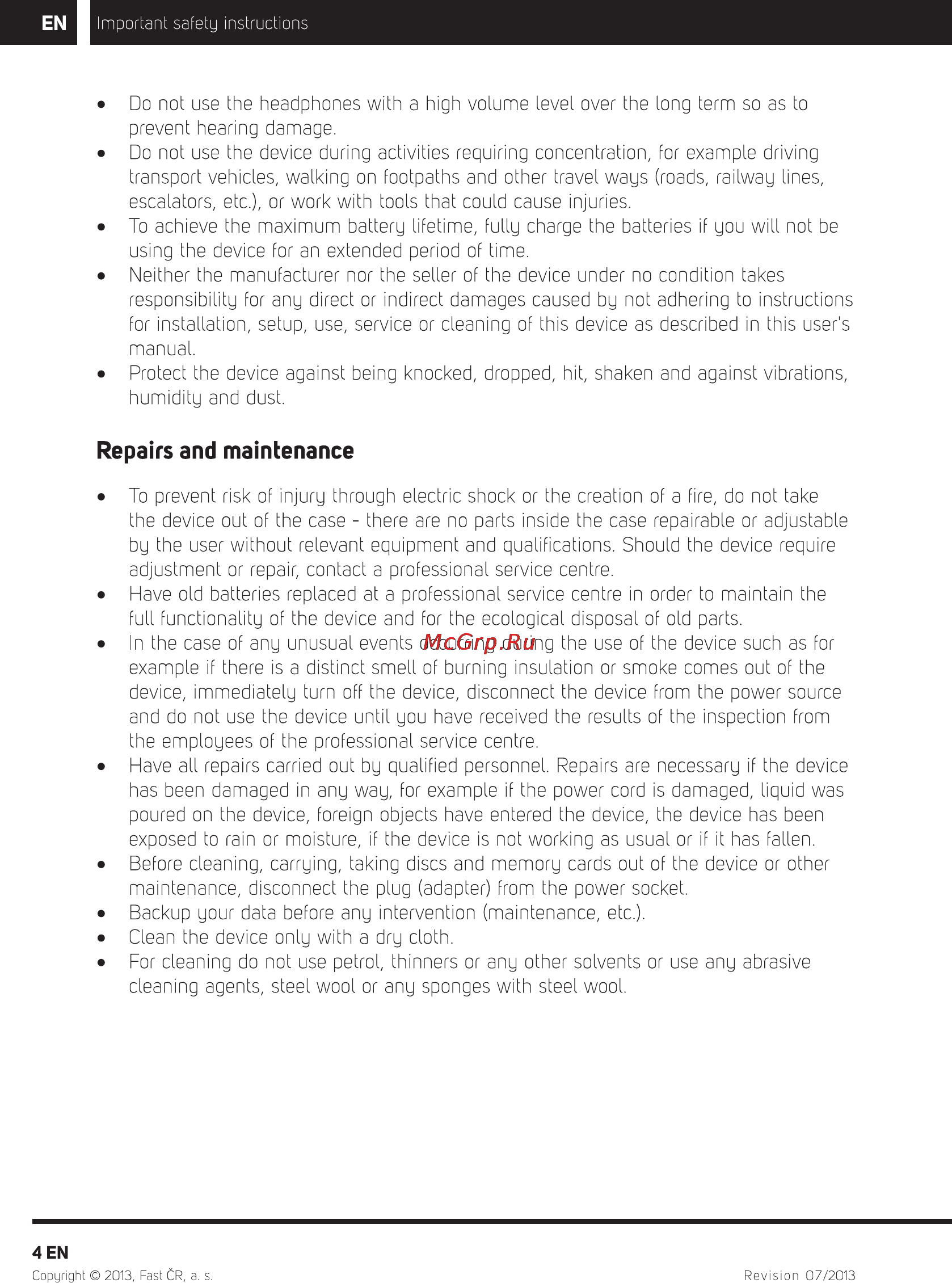 Sencor ELEMENT 7.85Q101 [6/17] Repairs and maintenance