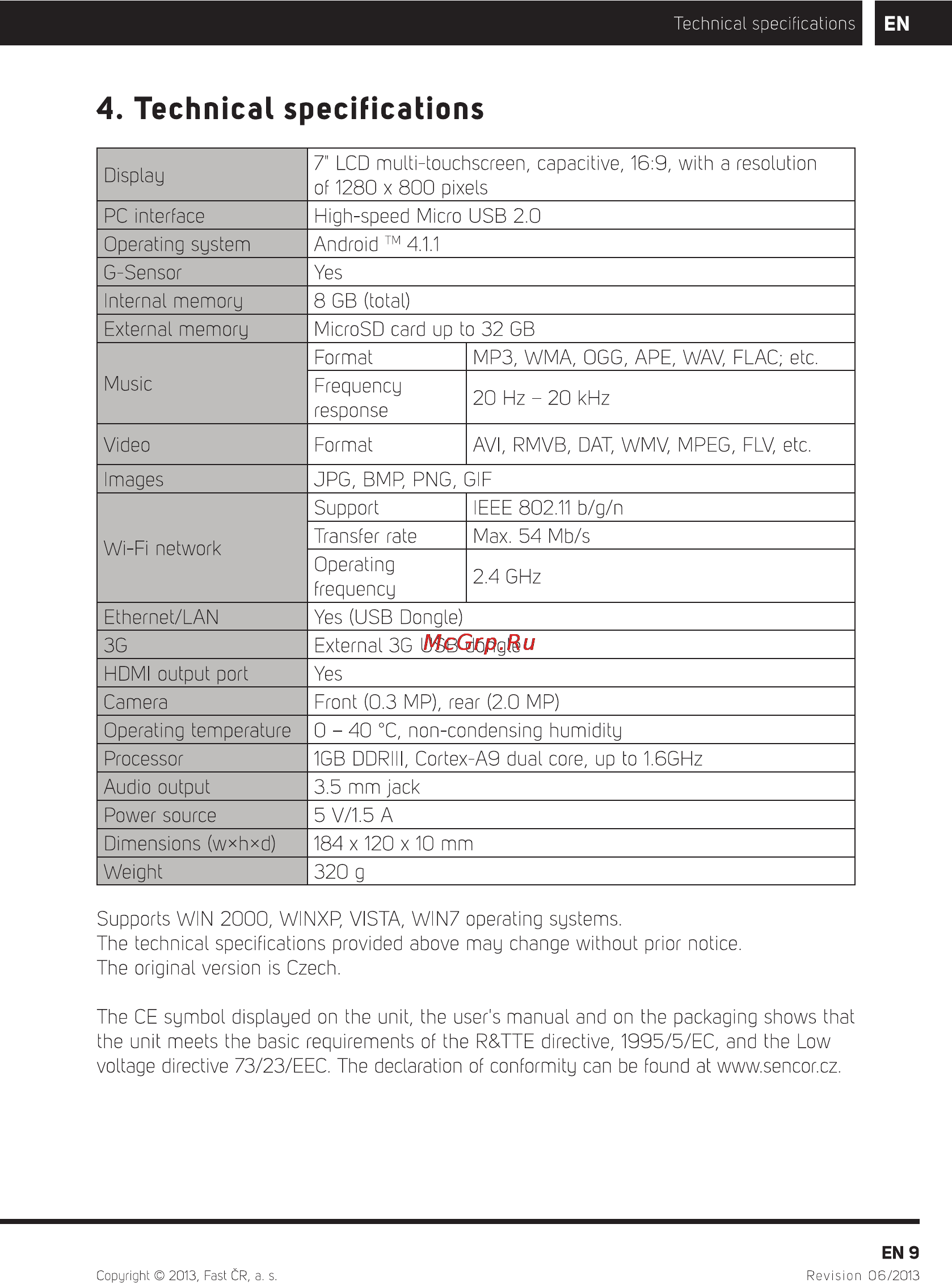 Sencor ELEMENT 7D101 [11/14] Technical specifications