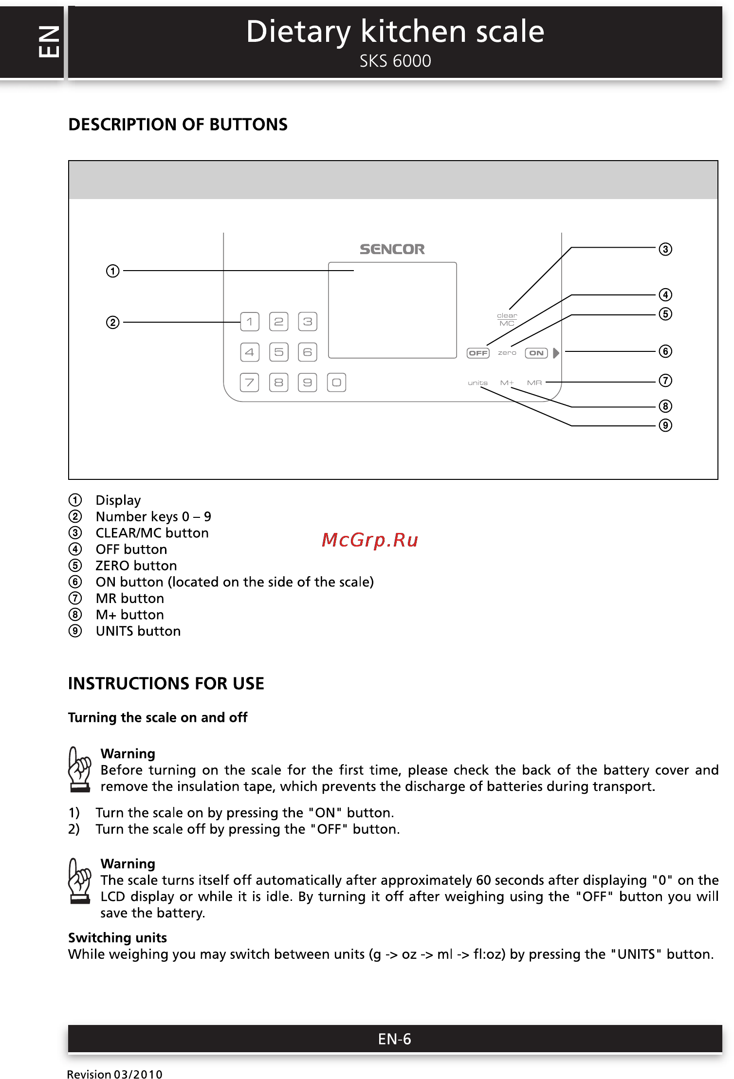 Sencor SKS 6000 [6/36] Dietary kitchen scale