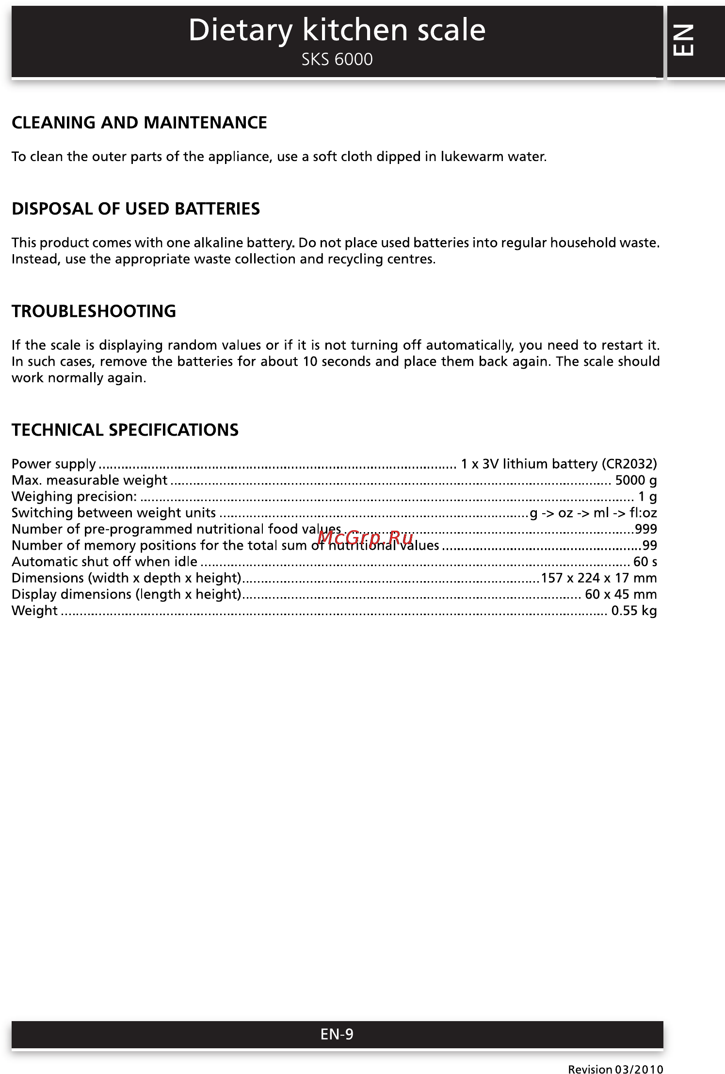 Sencor SKS 6000 [9/36] Dietary kitchen scale
