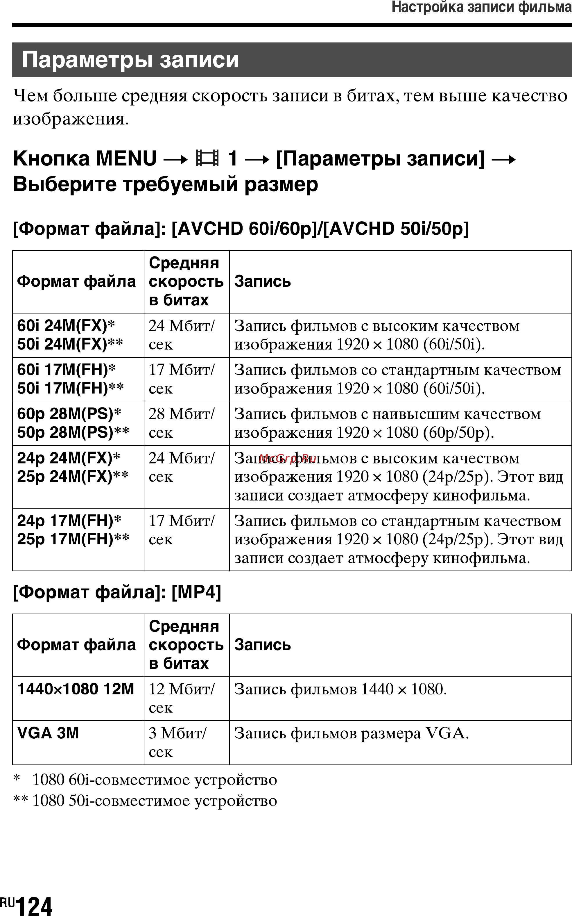Sony SLT-A77L//Q [124/277] Параметры записи