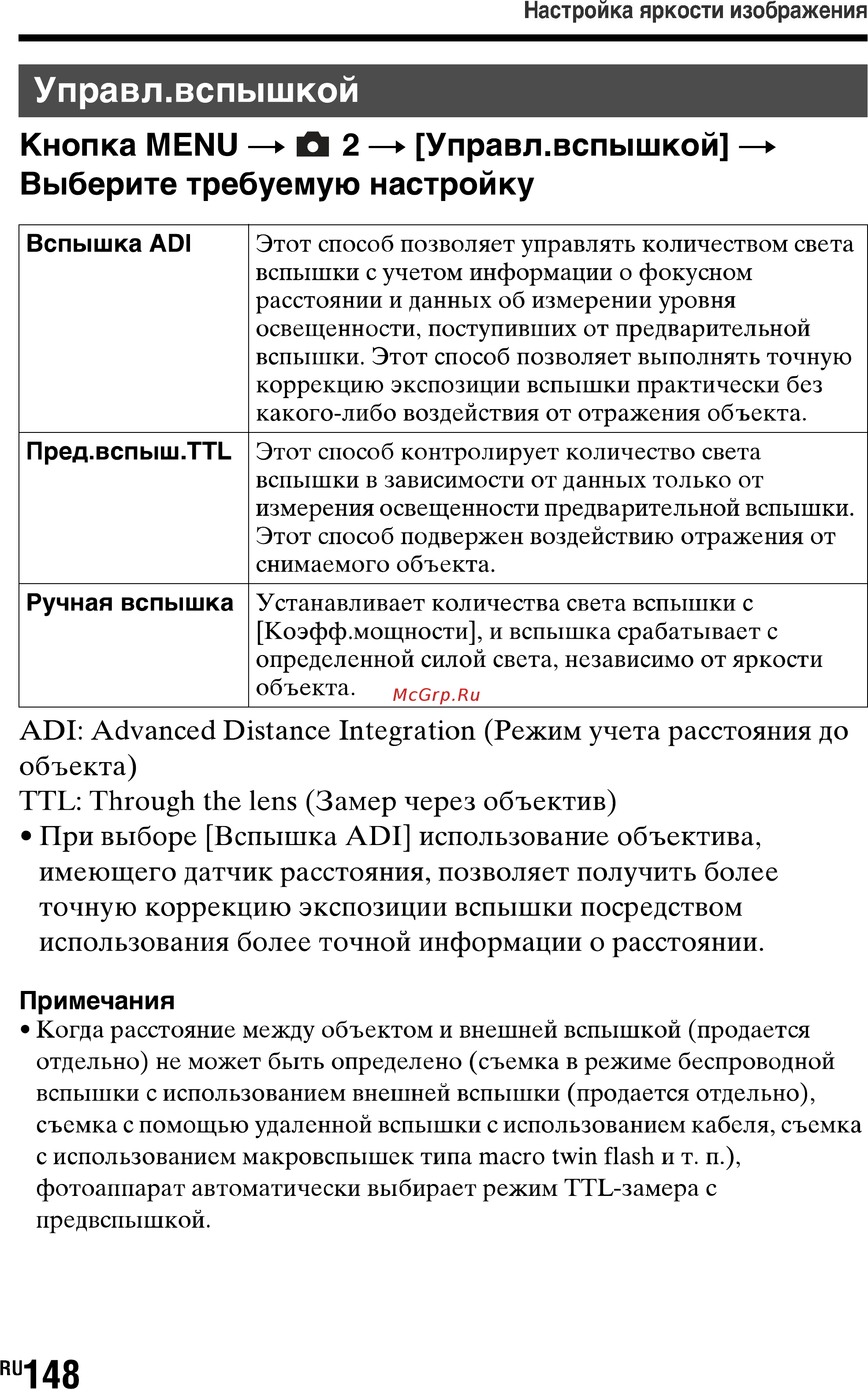 Sony SLT-A77L//Q [148/277] Управл вспышкой