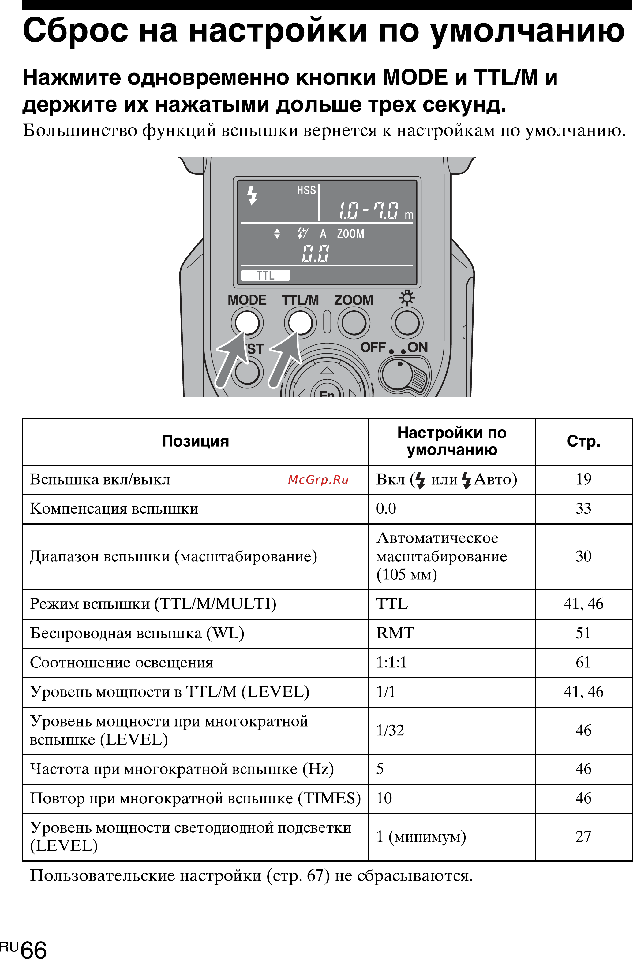 Sony HVL-F43M [66/80] Сброс на настройки по умолчанию