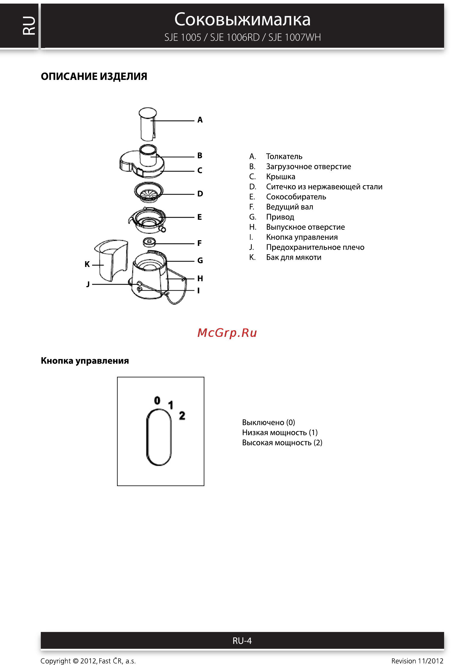 Sencor SJE 1006RD [4/10] Описание изделия