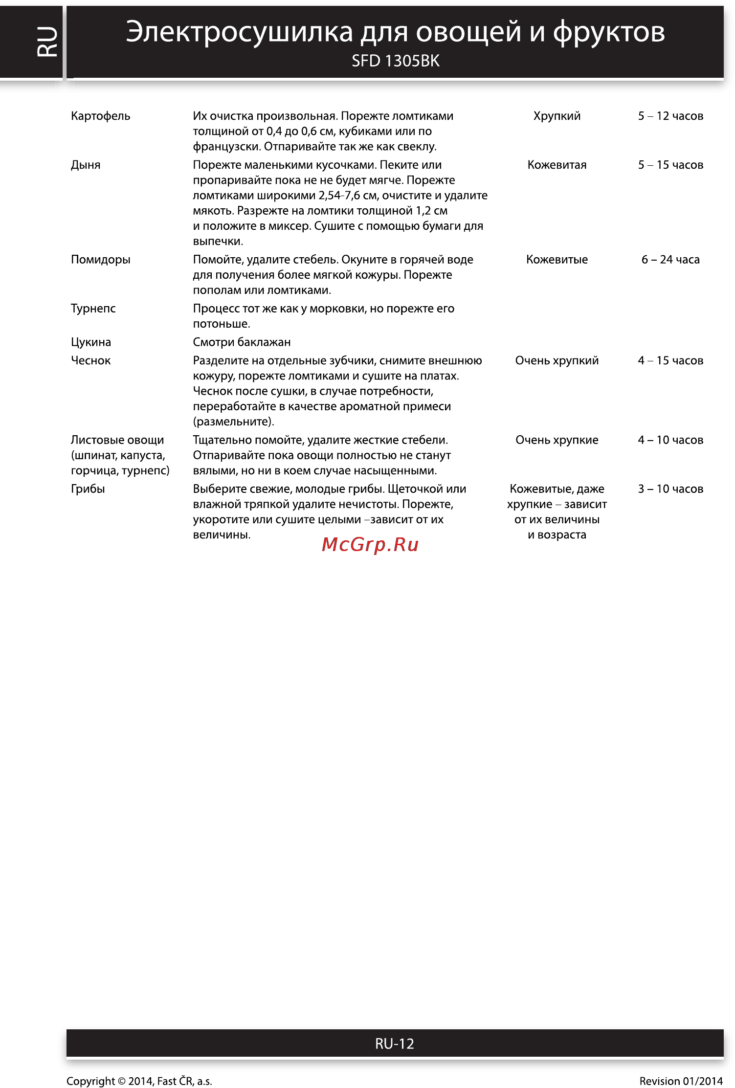 Sencor SFD 1305BK [12/14] Электросушилка для овощей и фруктов