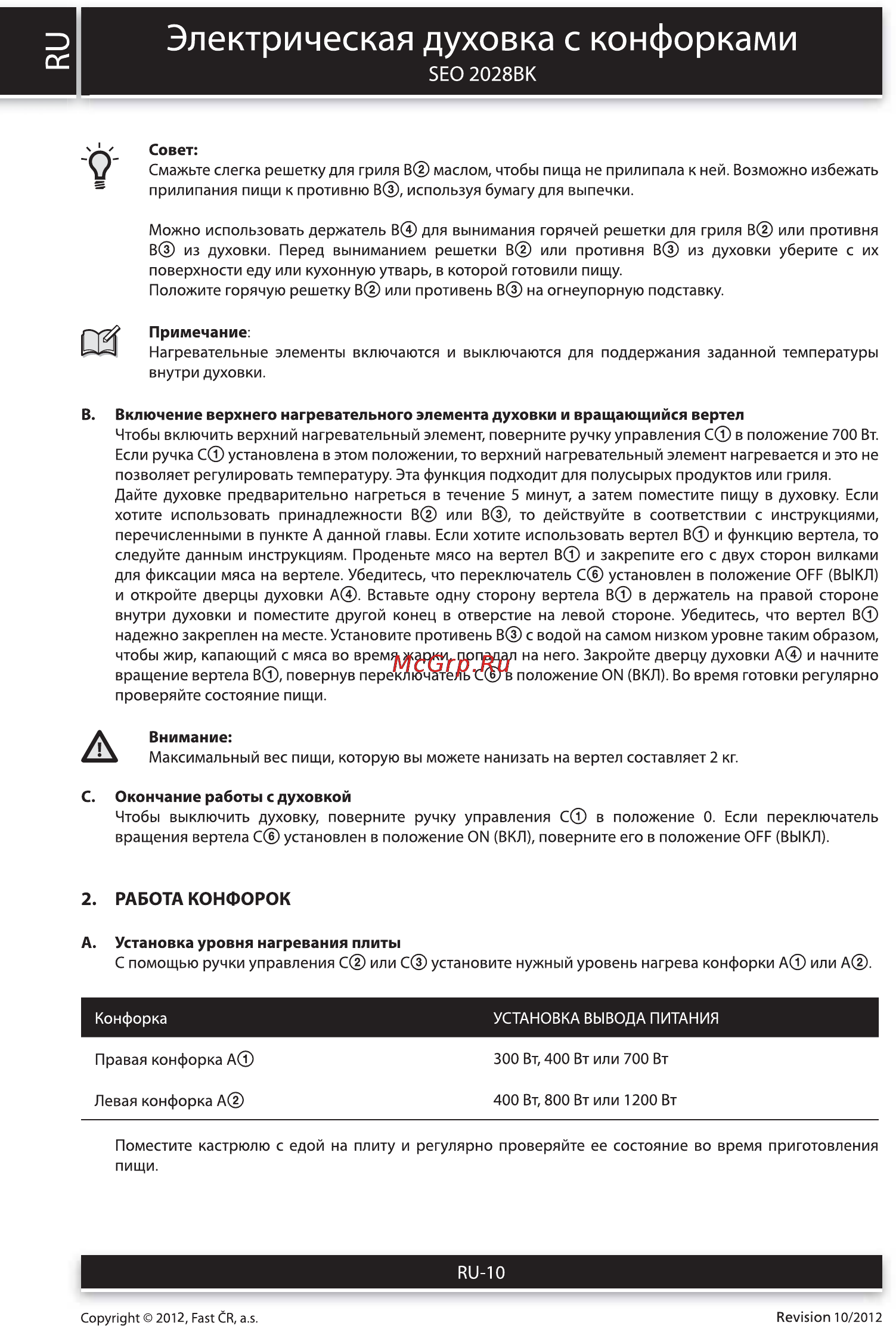 Sencor SEO 2028BK [10/12] Электрическая духовка с конфорками