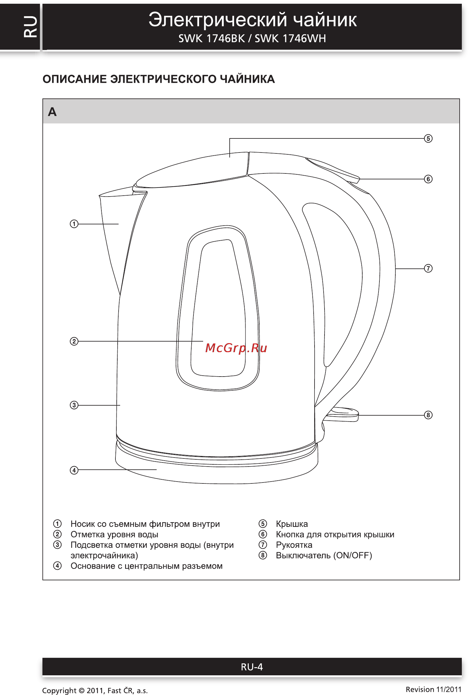 Sencor SWK 1746BK [4/8] Электрический чайник