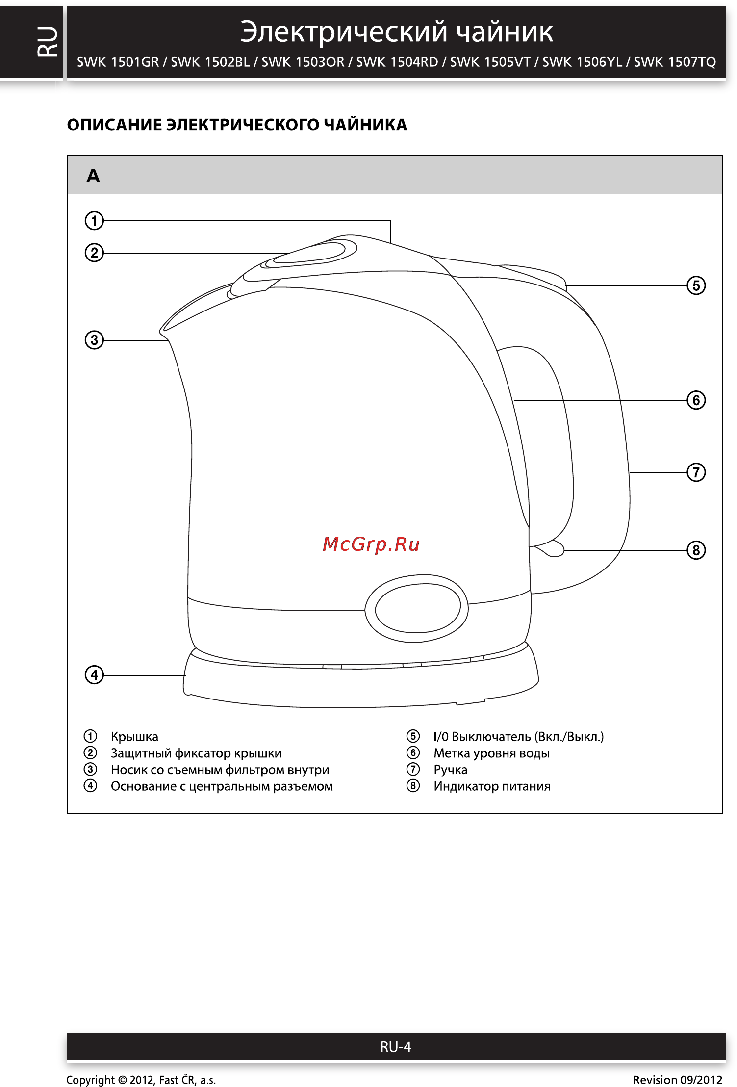 Sencor SWK 1507TQ [4/8] Электрический чайник