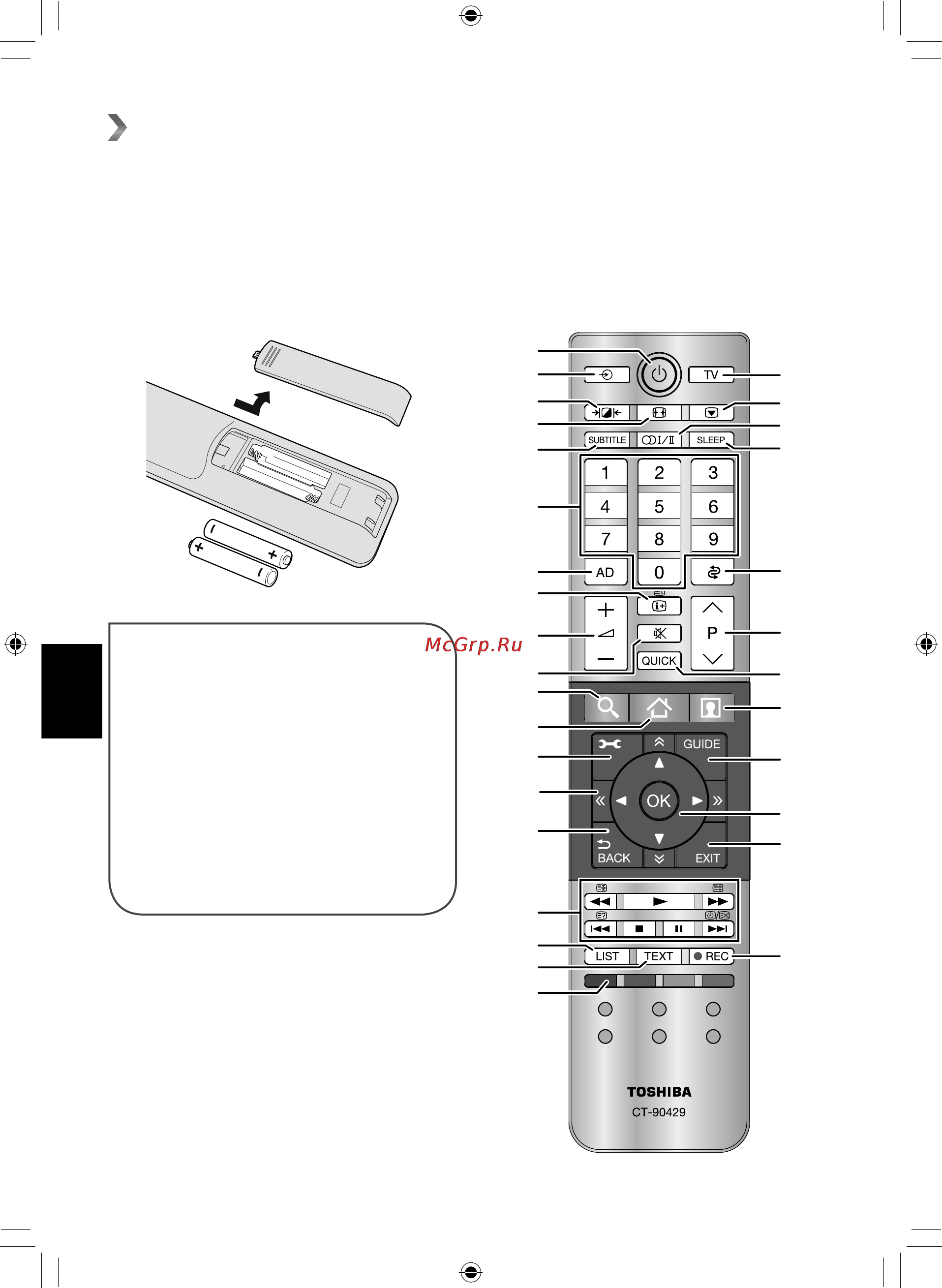 Toshiba 40L6353RK [4/14] Пульт дистанционного управления