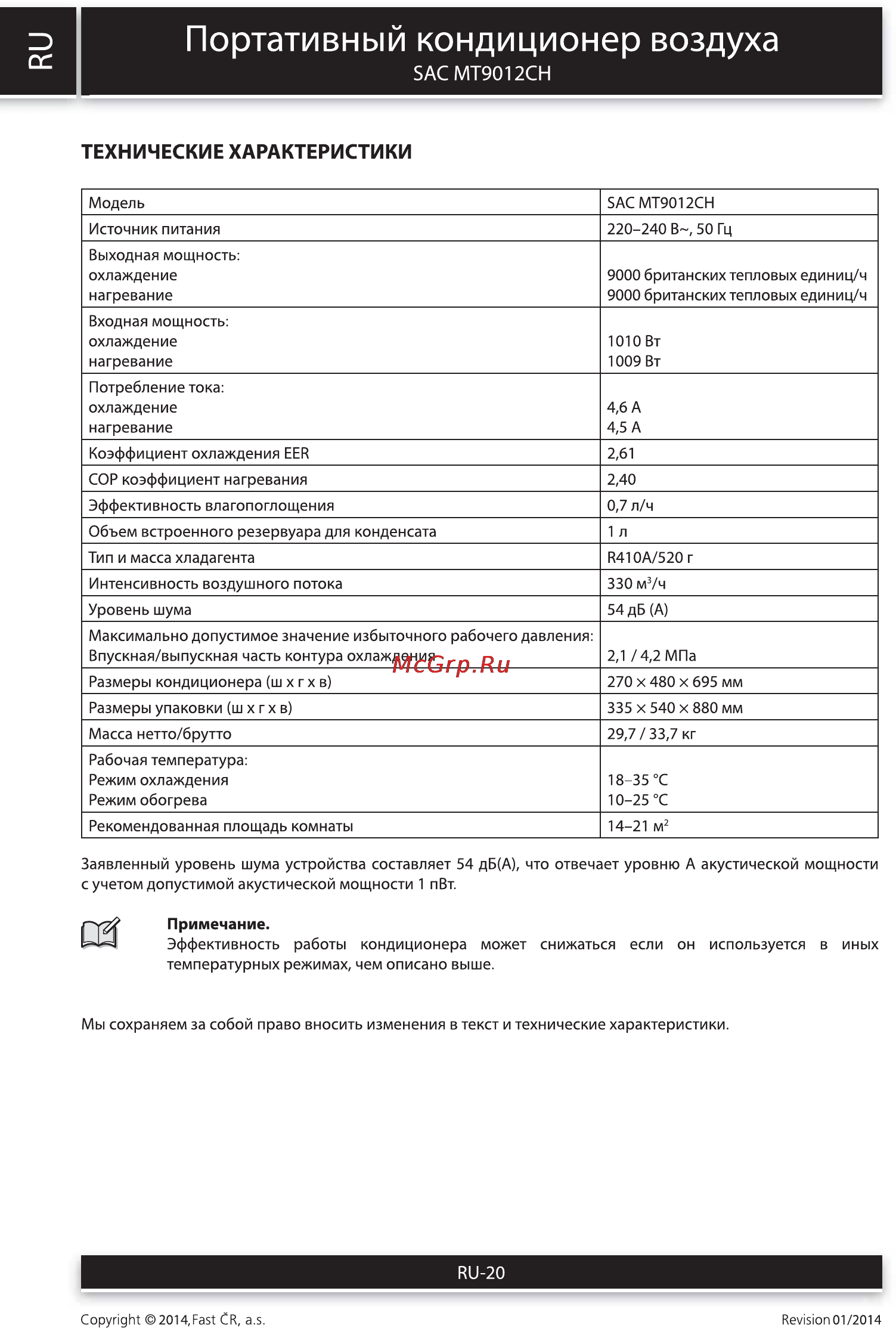Sencor SAC MT9012CH [20/22] Портативный кондиционер воздуха