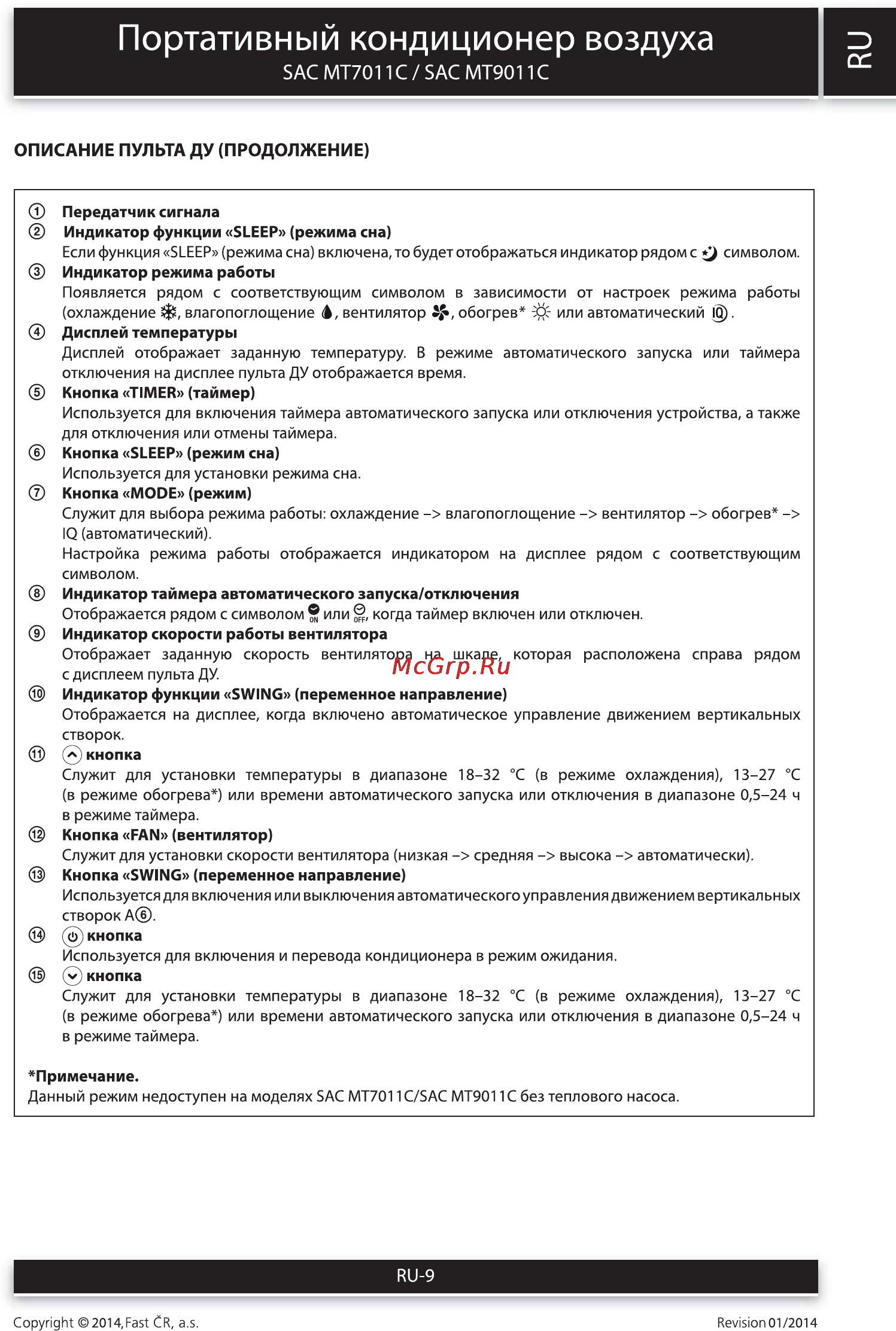 Sencor SAC MT9011C [9/22] Портативный кондиционер воздуха