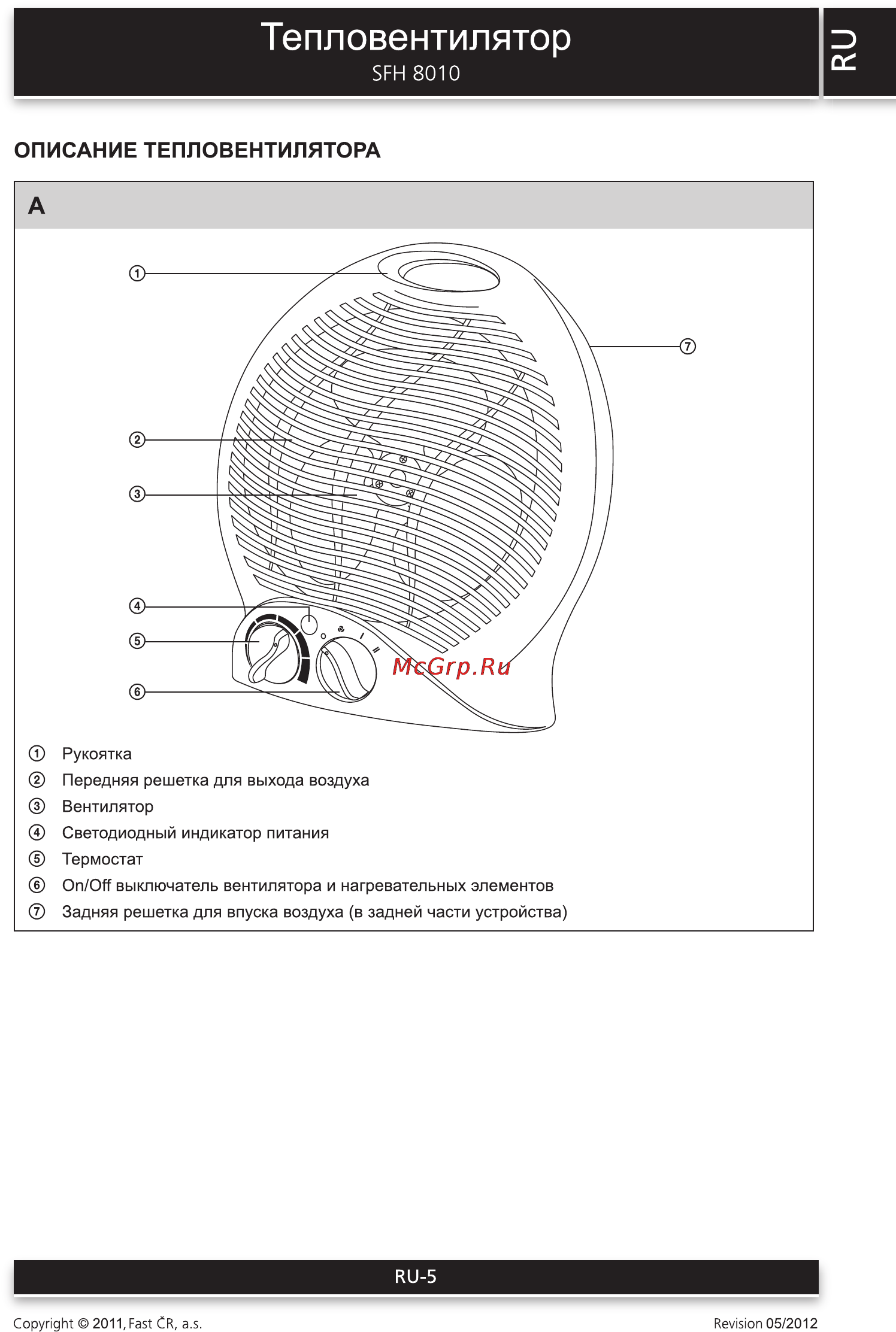 Sencor SFH 8010 [5/8] Тепловентилятор