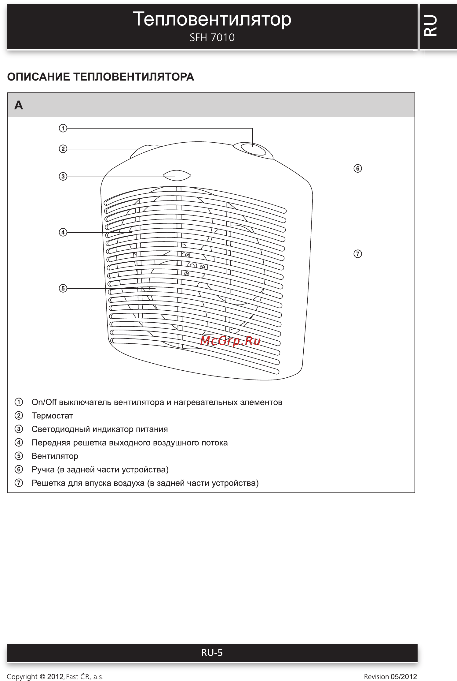 Sencor SFH 7010 [5/8] Тепловентилятор