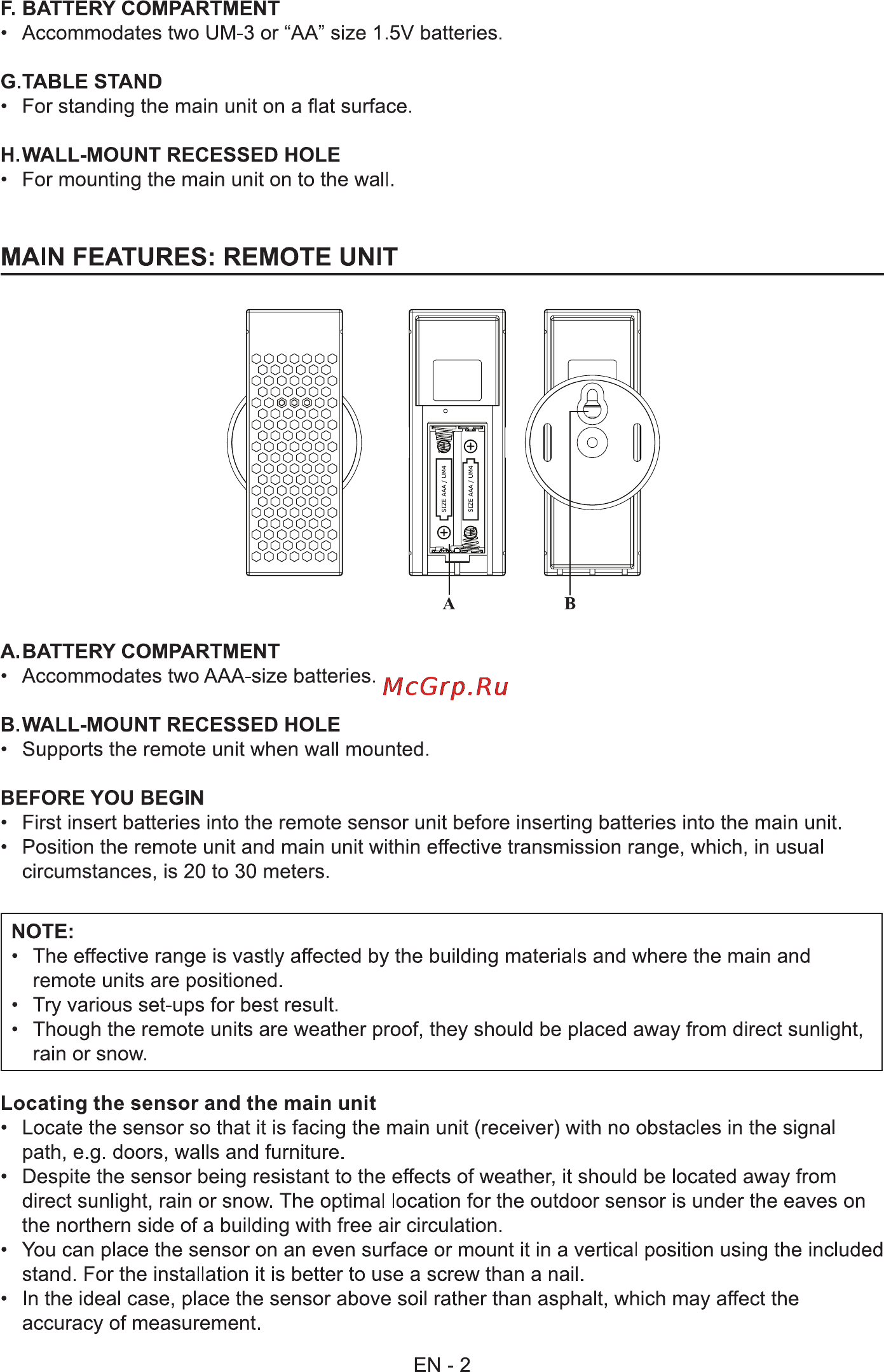 Sencor SWS 300 [3/8] Main features remote unit