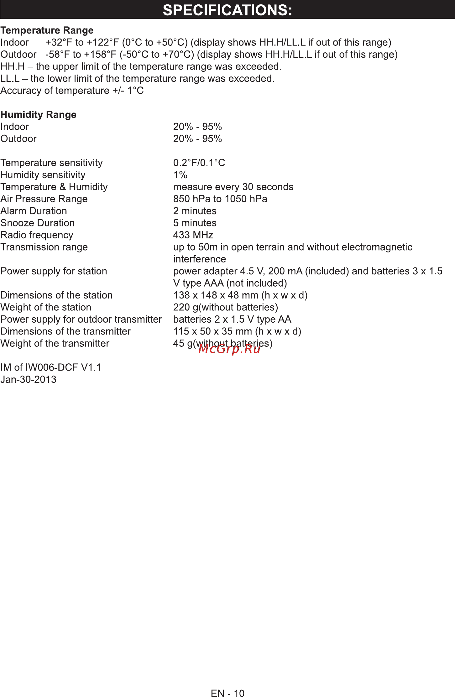Sencor SWS 270 [12/14] Specifications