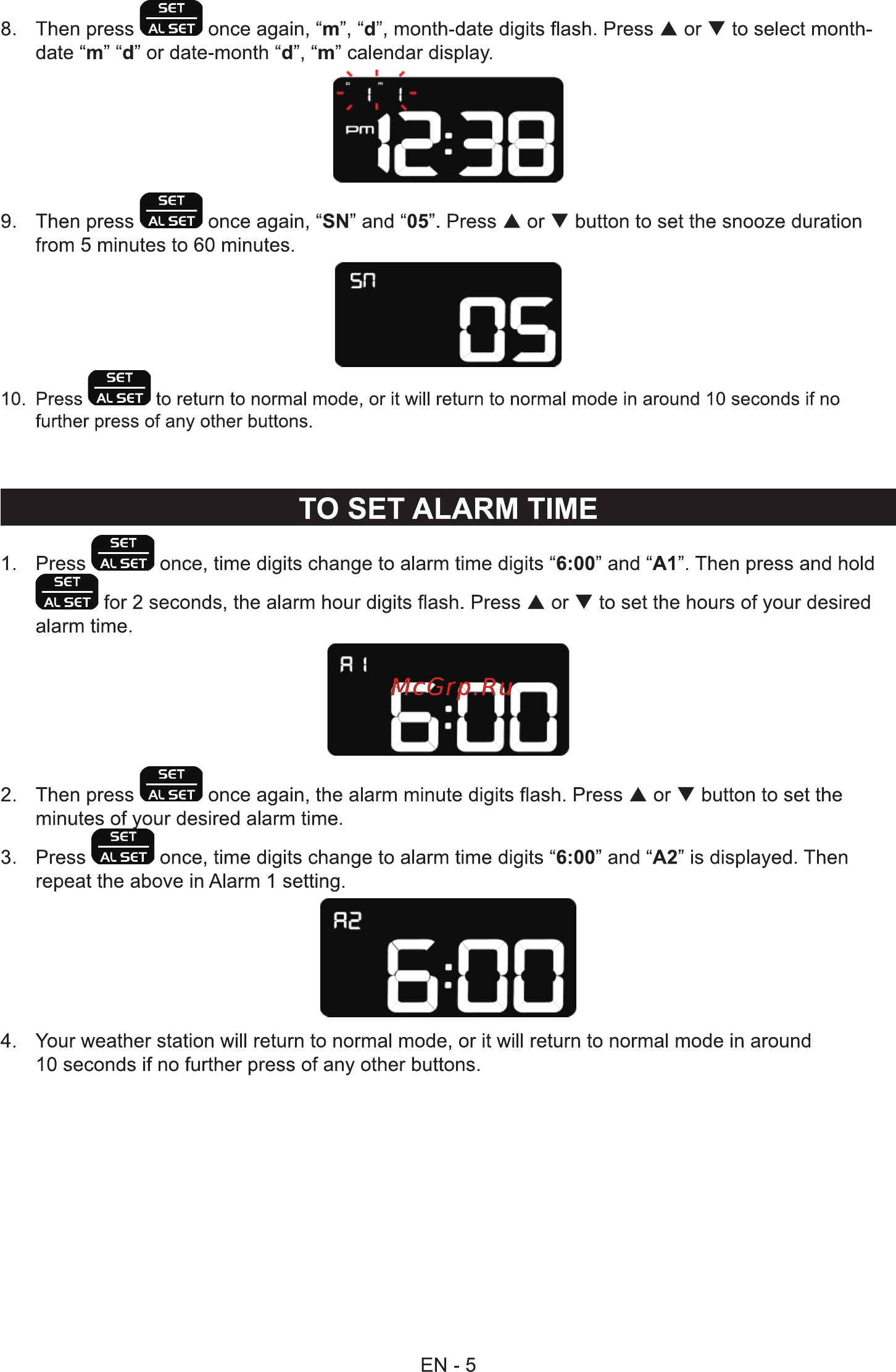 Sencor SWS 270 [7/14] To set alarm time