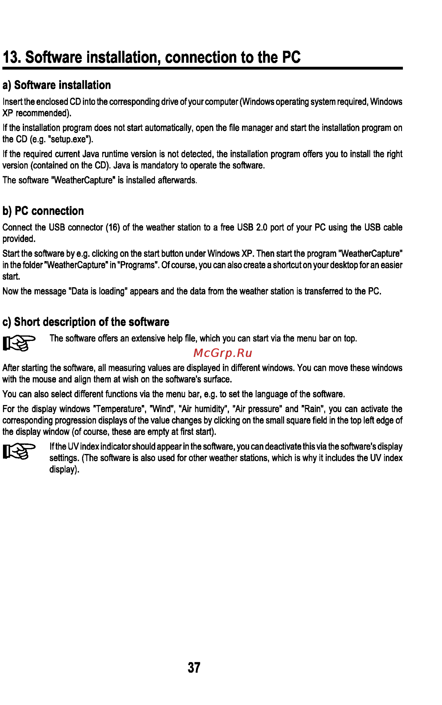 Sencor SWS 180 USB [39/48] Software installation connection to the pc