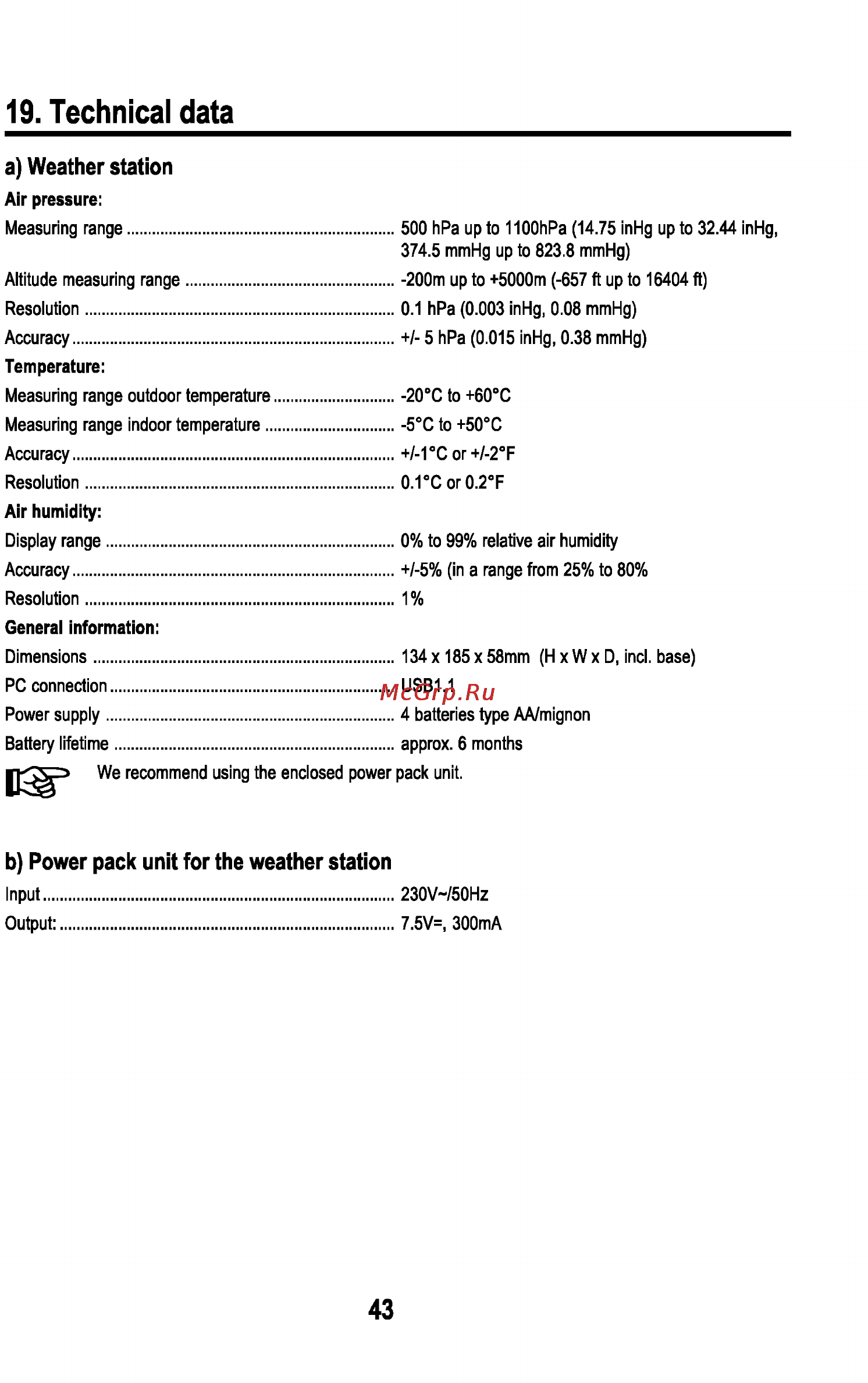 Sencor SWS 180 USB [45/48] Technical data