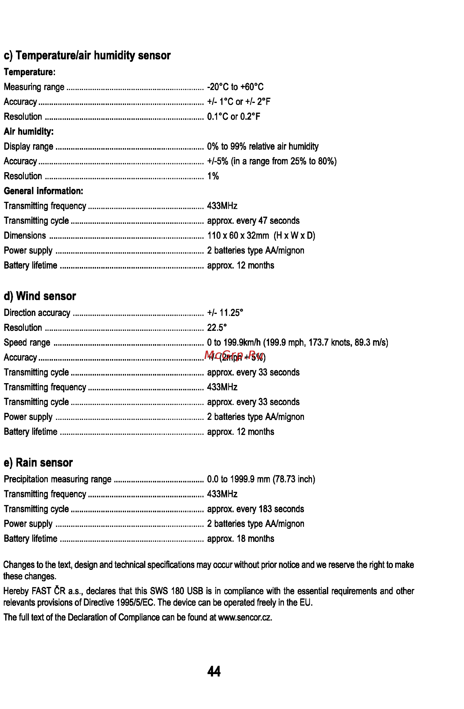 Sencor SWS 180 USB [46/48] C temperature air humidity sensor