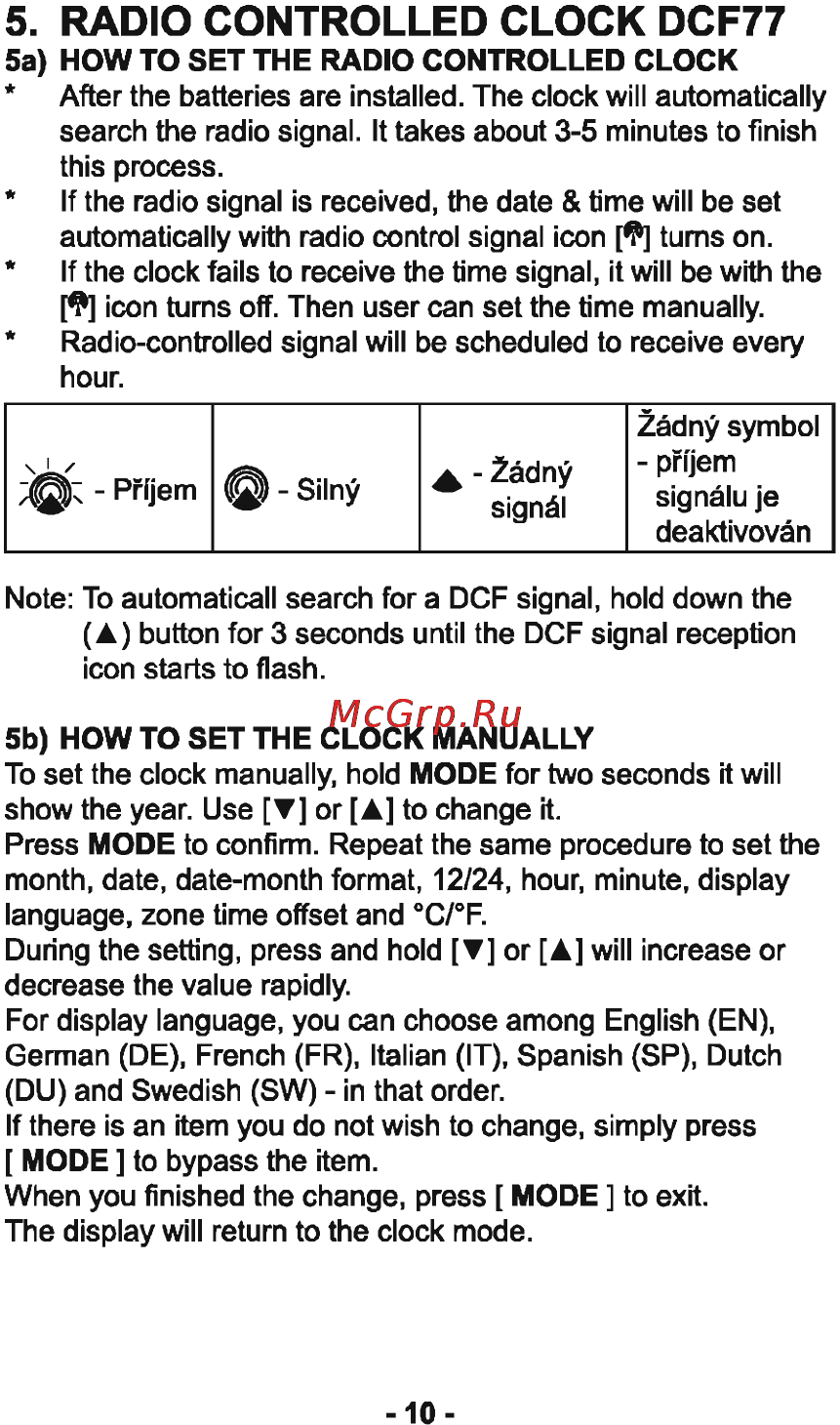 Sencor SWS 130 [10/16] Radio controlled clock dcf77