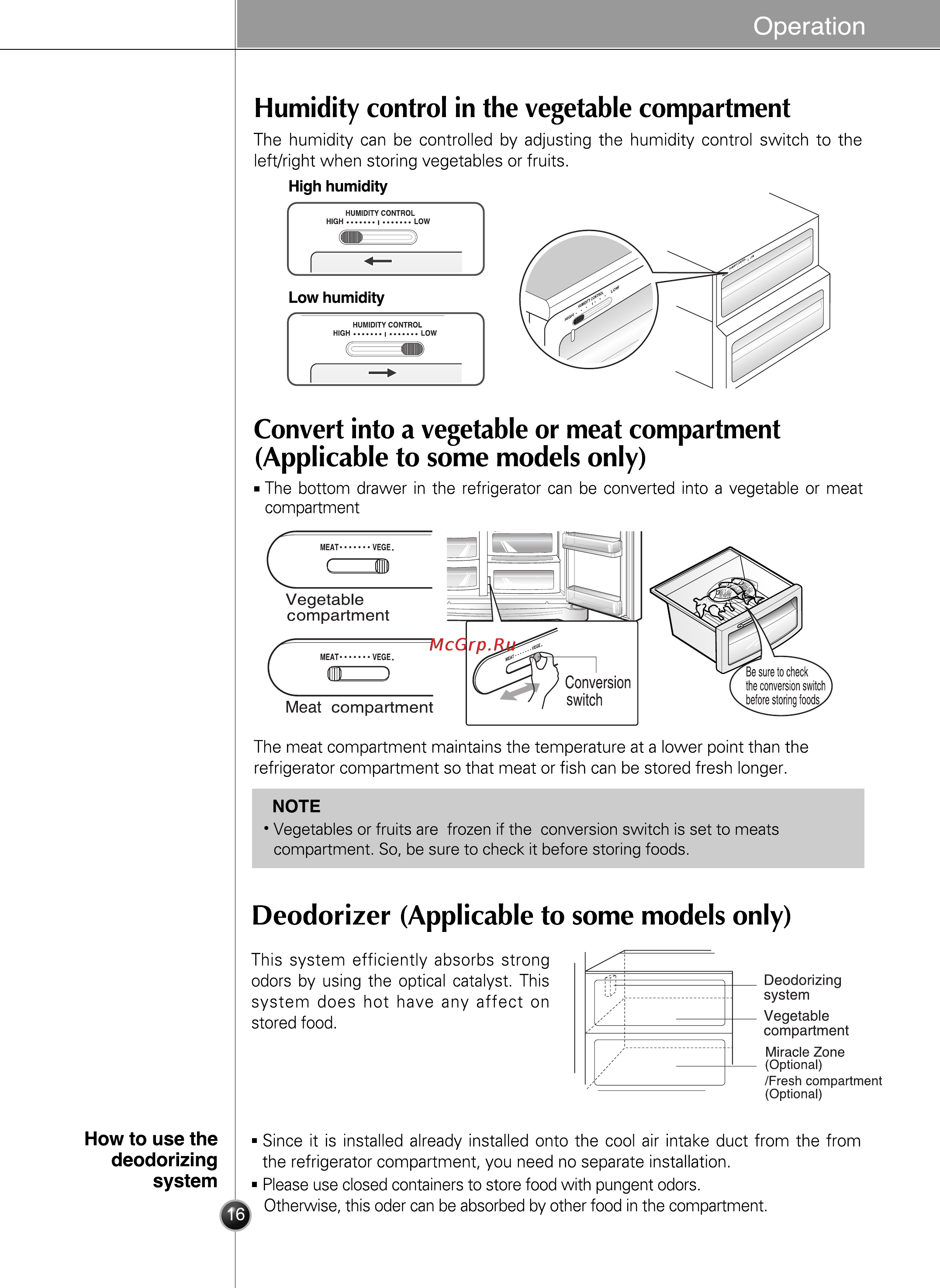 LG GR-P207WVKA [16/80] Convert into a vegetable or meat compartment applicable to some models only
