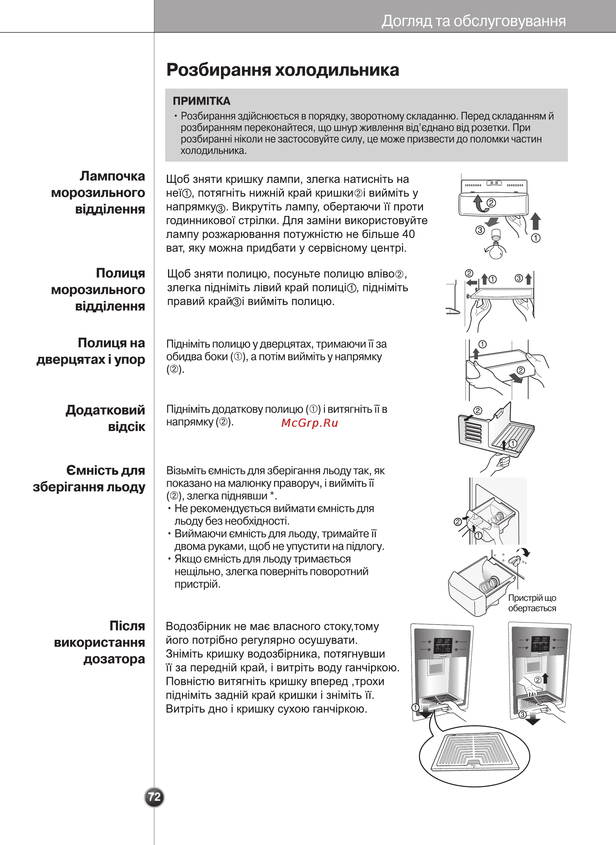 LG GR-P207WVKA [72/80] Розбирання холодильника