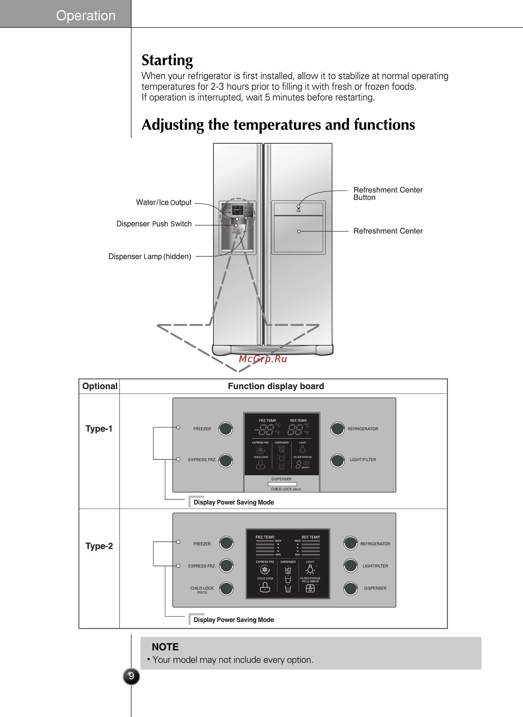 LG GR-P207WVKA [9/80] Adjusting the temperatures and functions