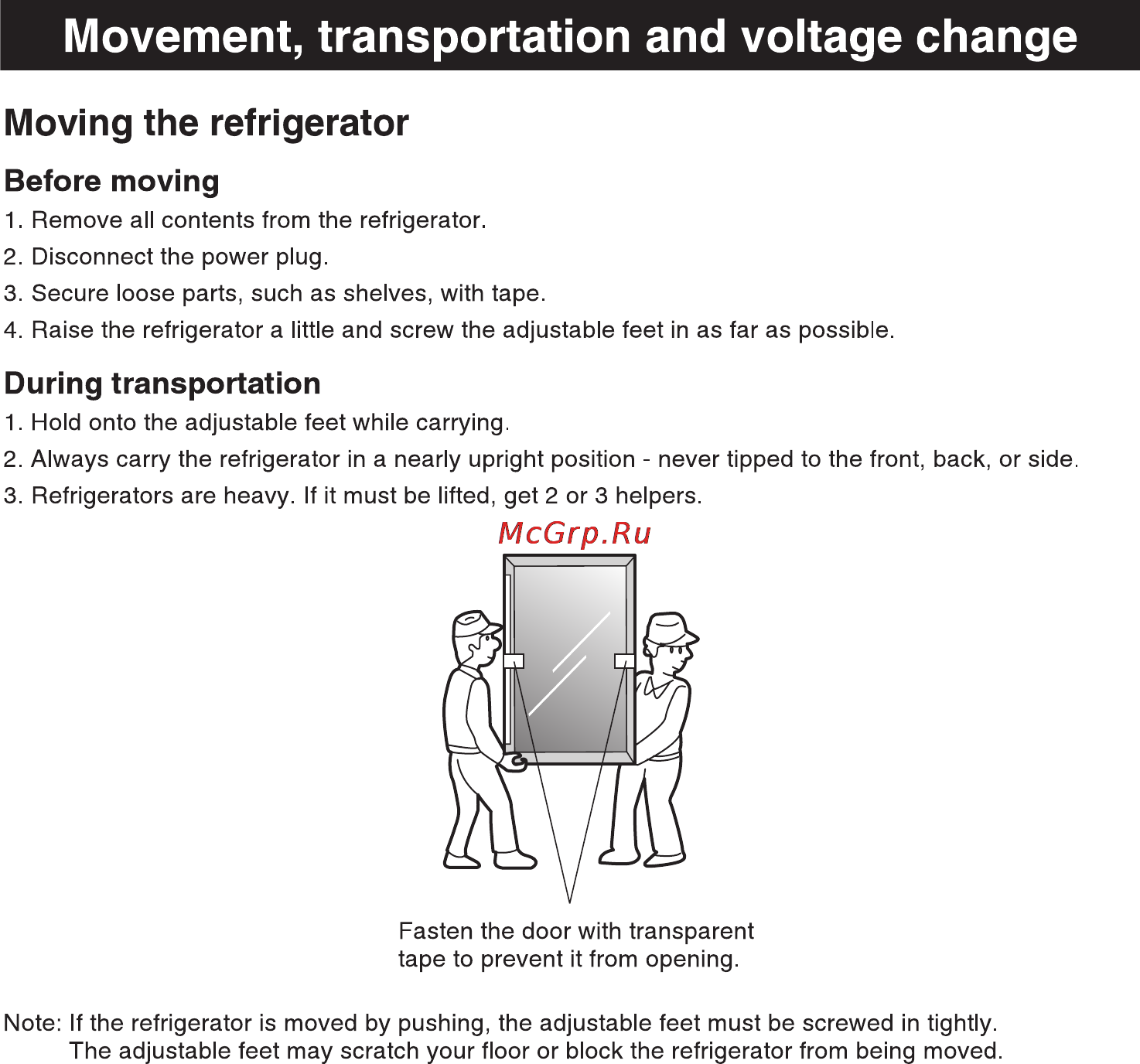 LG GR-W141BXG [11/62] Movement transportation and voltage change