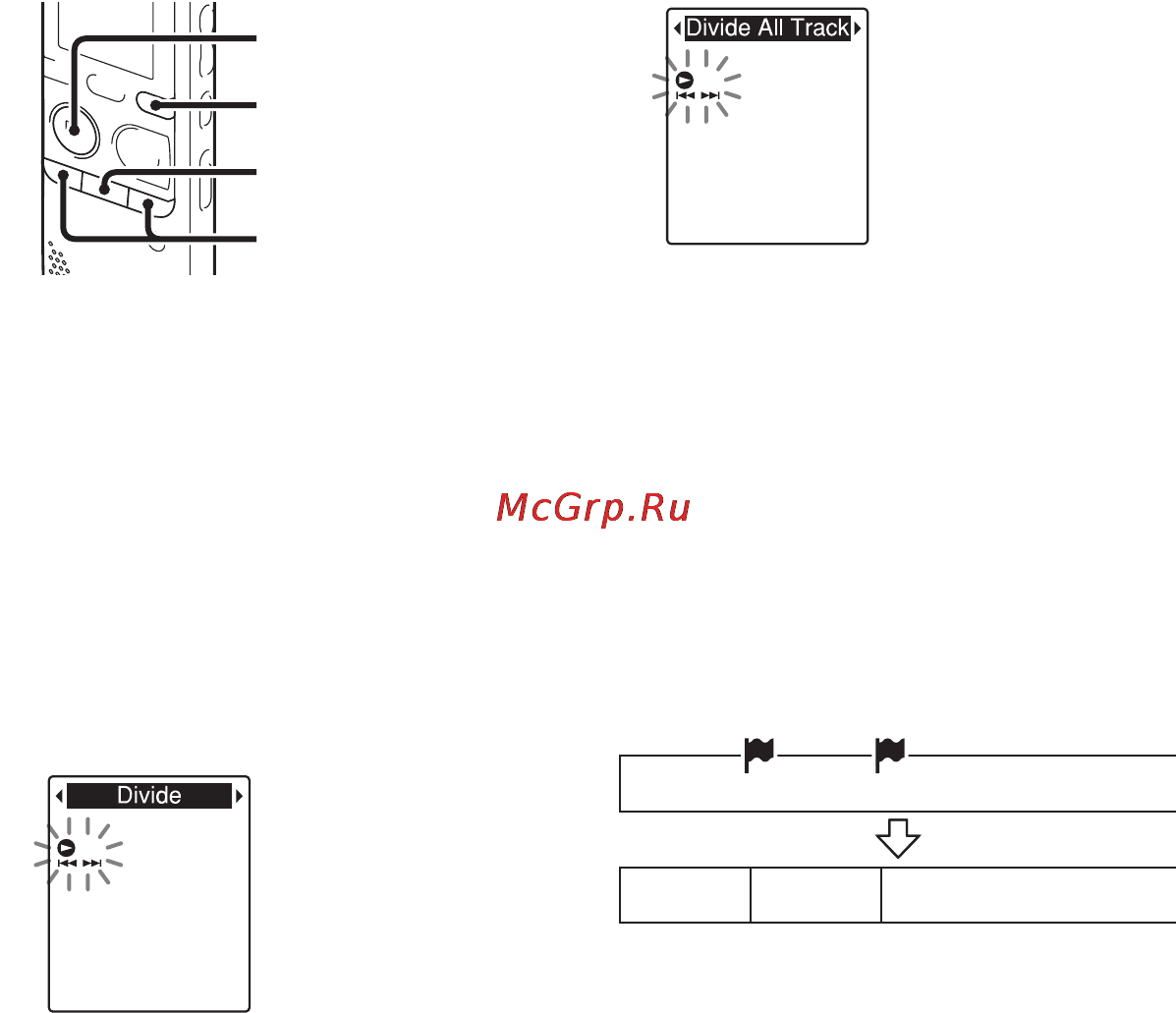 Sony ICD-PX312 [76/163] Разделение файла по точкам отмеченным маркерами