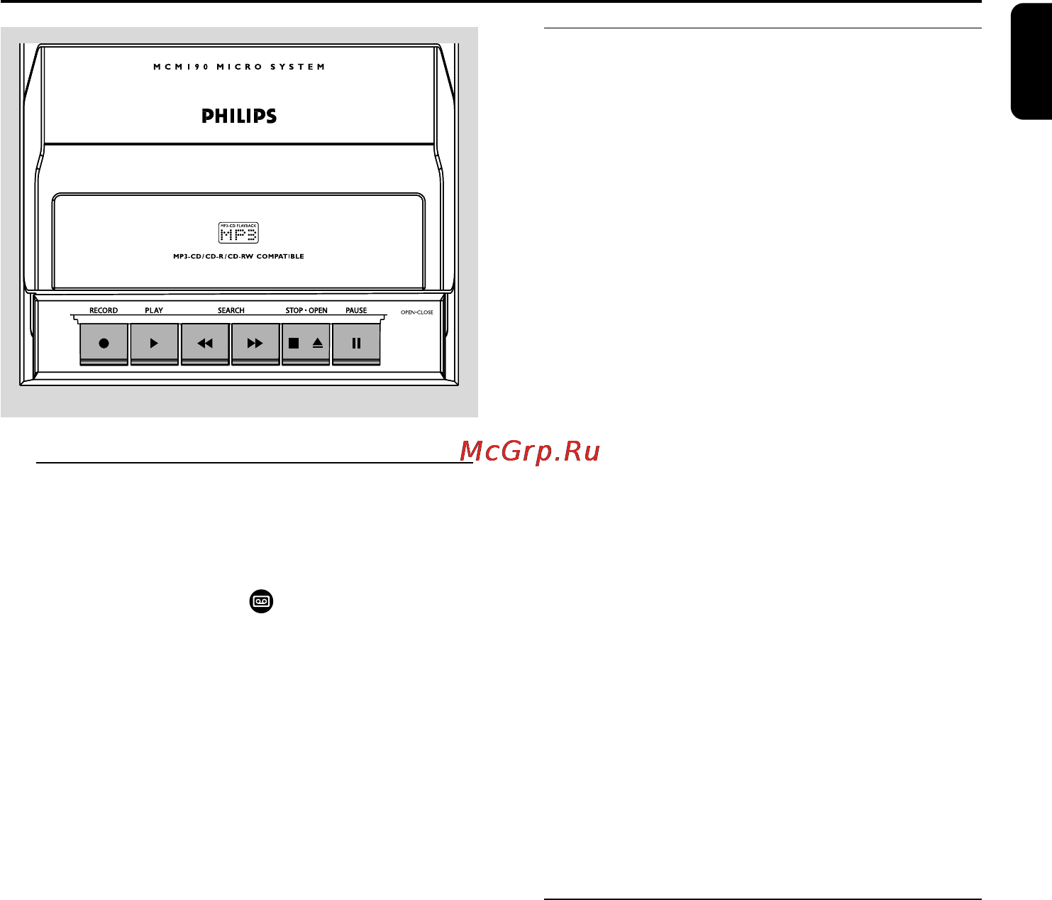 Philips MCM190 [15/19] Работа магнитофона запись