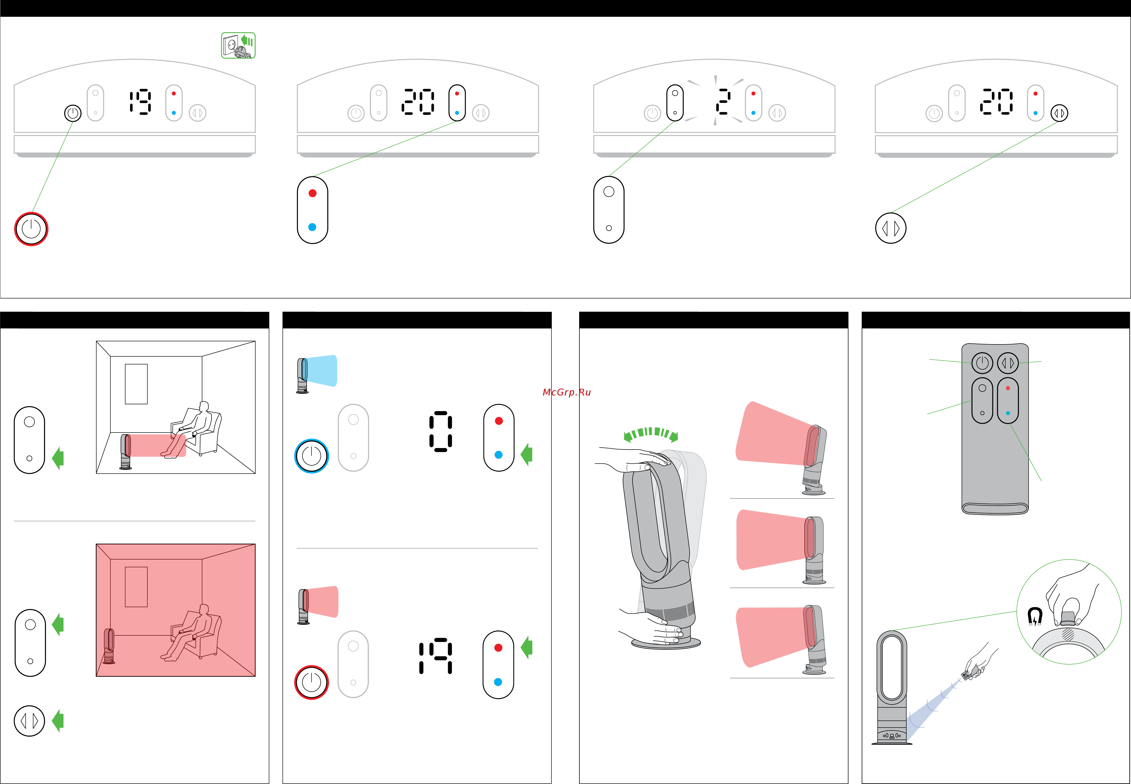 Dyson AM04 Hot White/Silver [9/16] Включение 2 управление температурой 3 управление скоростью воздушного потока 4 управление вращением